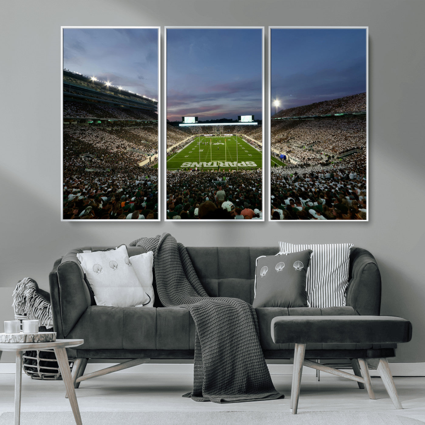 MGV-FC-48X32-3P - Michigan State Spartans Football Team Print - East Lansing Spartan Stadium Canvas Print