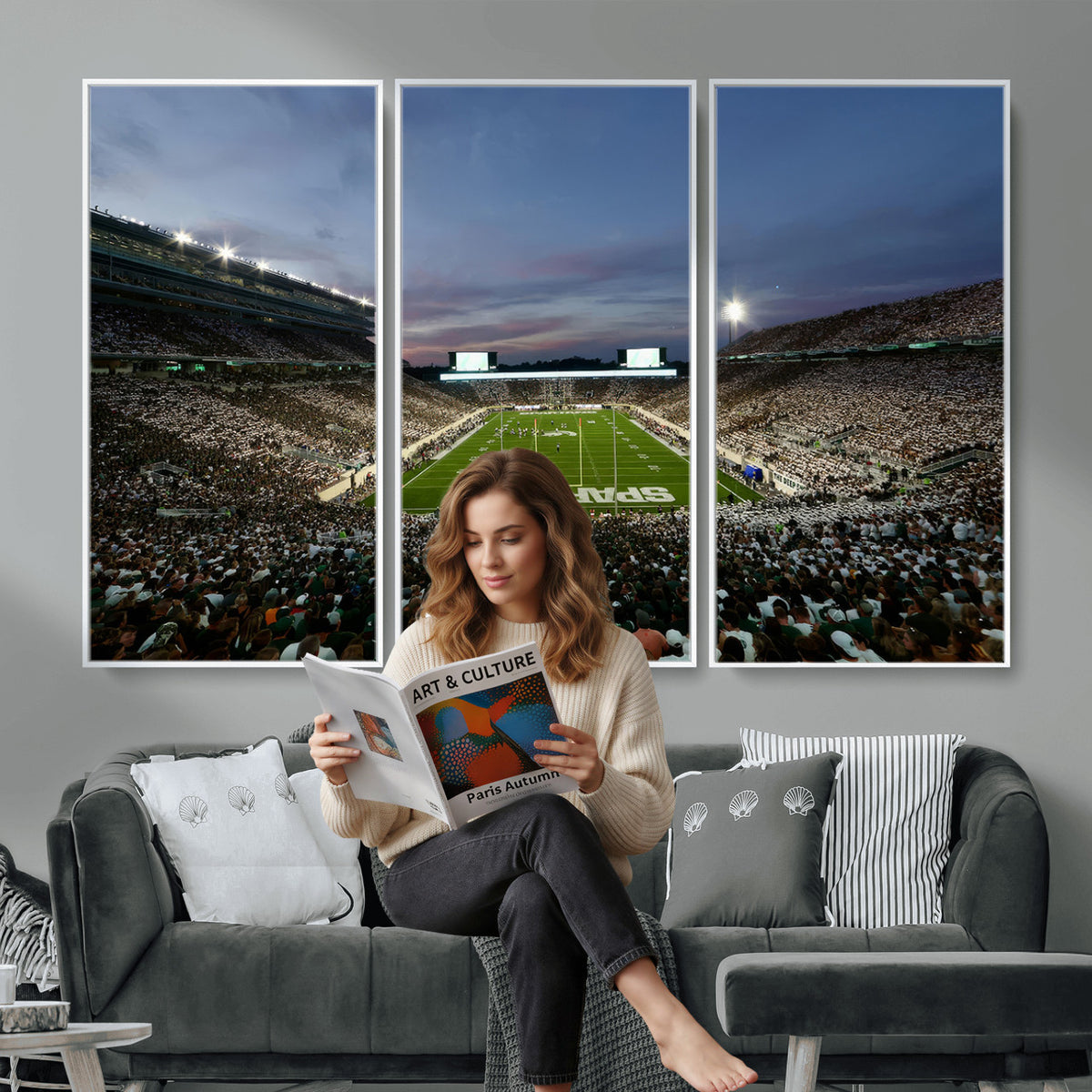 90831-PAN-FL-20X10 - Michigan State Spartans Football Team Print - East Lansing Spartan Stadium Canvas Print