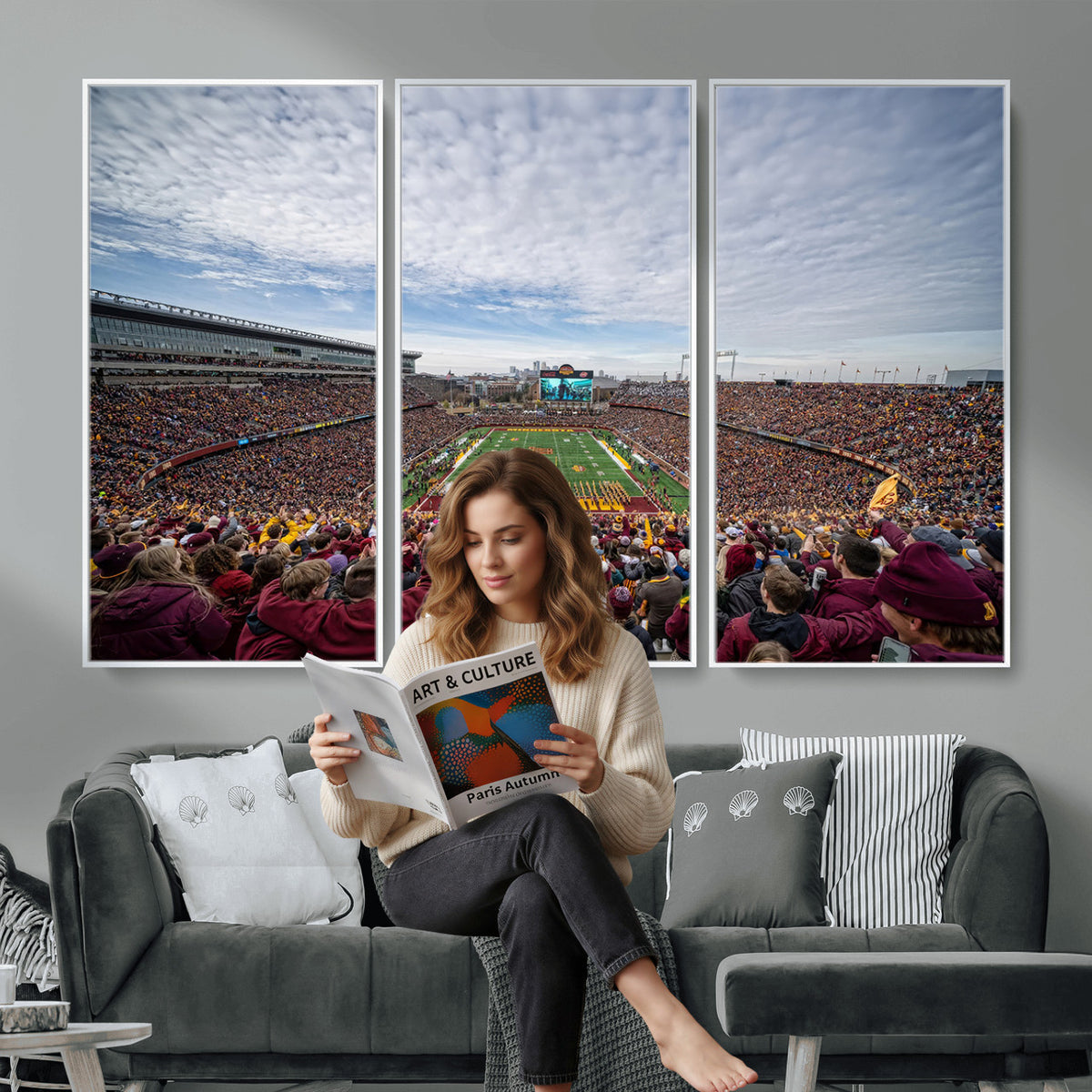 38459-PAN-FL-20X10 - University of Minnesota Golden Gophers Football Team Print - Minneapolis Huntington Bank Stadium Art