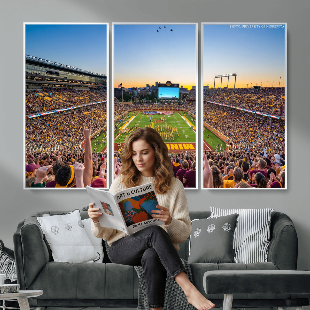 63452-PAN-FL-20X10 - University of Minnesota Golden Gophers Football Team Print - Minneapolis Huntington Bank Stadium