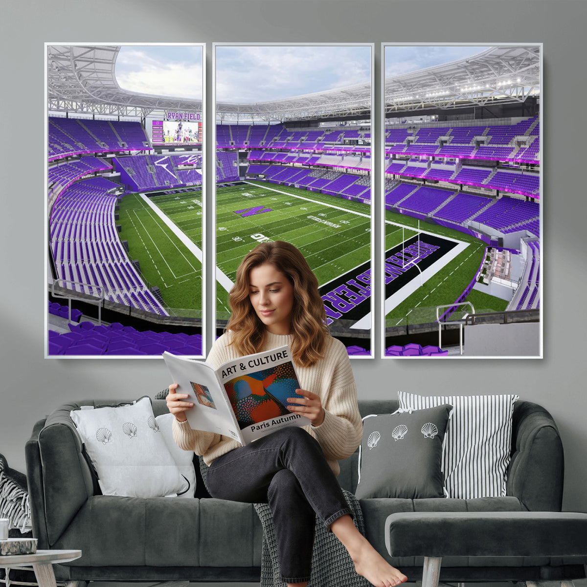 49190-MGV-CV-36X24 - Northwestern University Wildcats Football Team Print - Evanston Ryan Field Wall Art Canvas Print