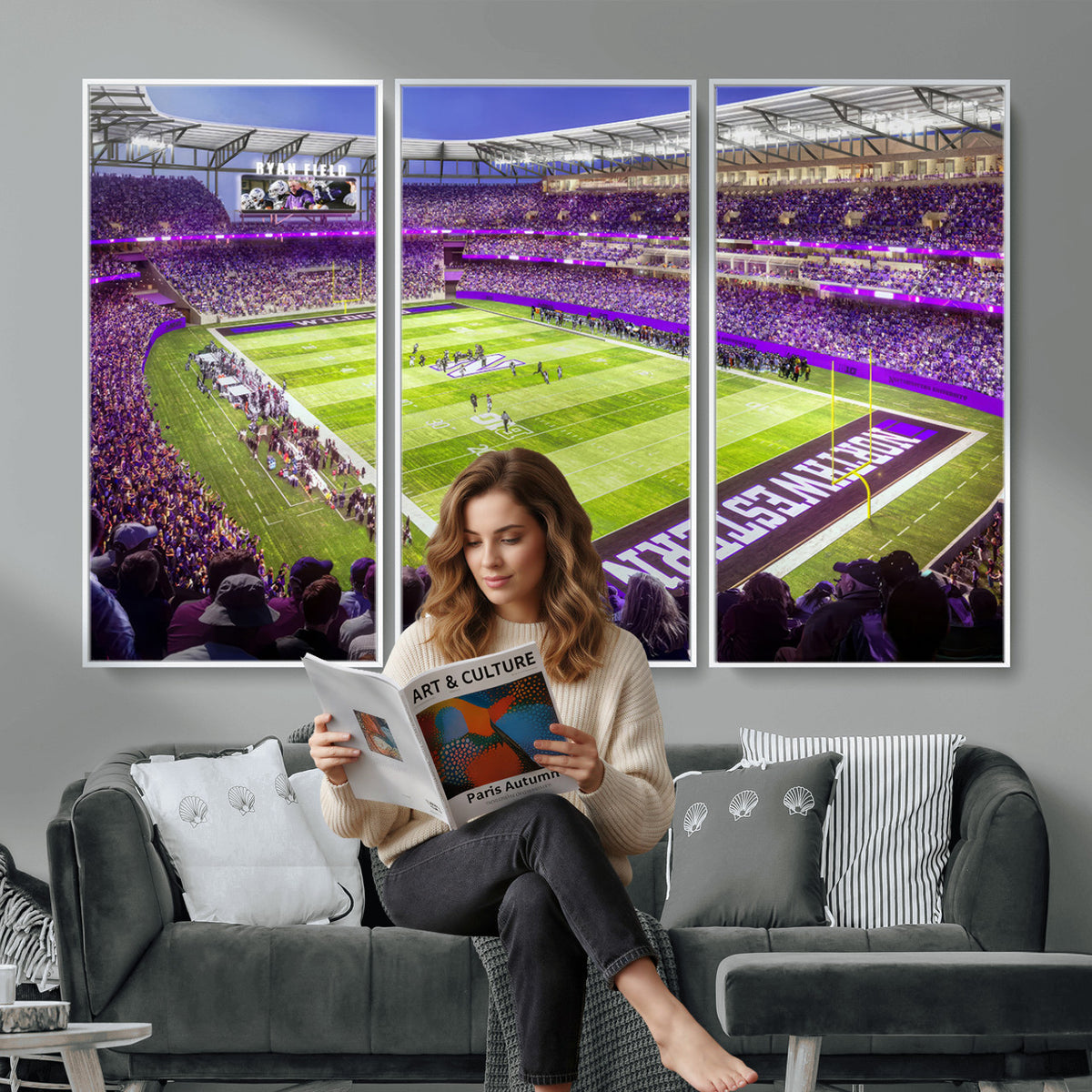 81245-MGV-CV-36X24 - Northwestern University Wildcats Football Team Print - Evanston Ryan Field Wall Art Canvas Print