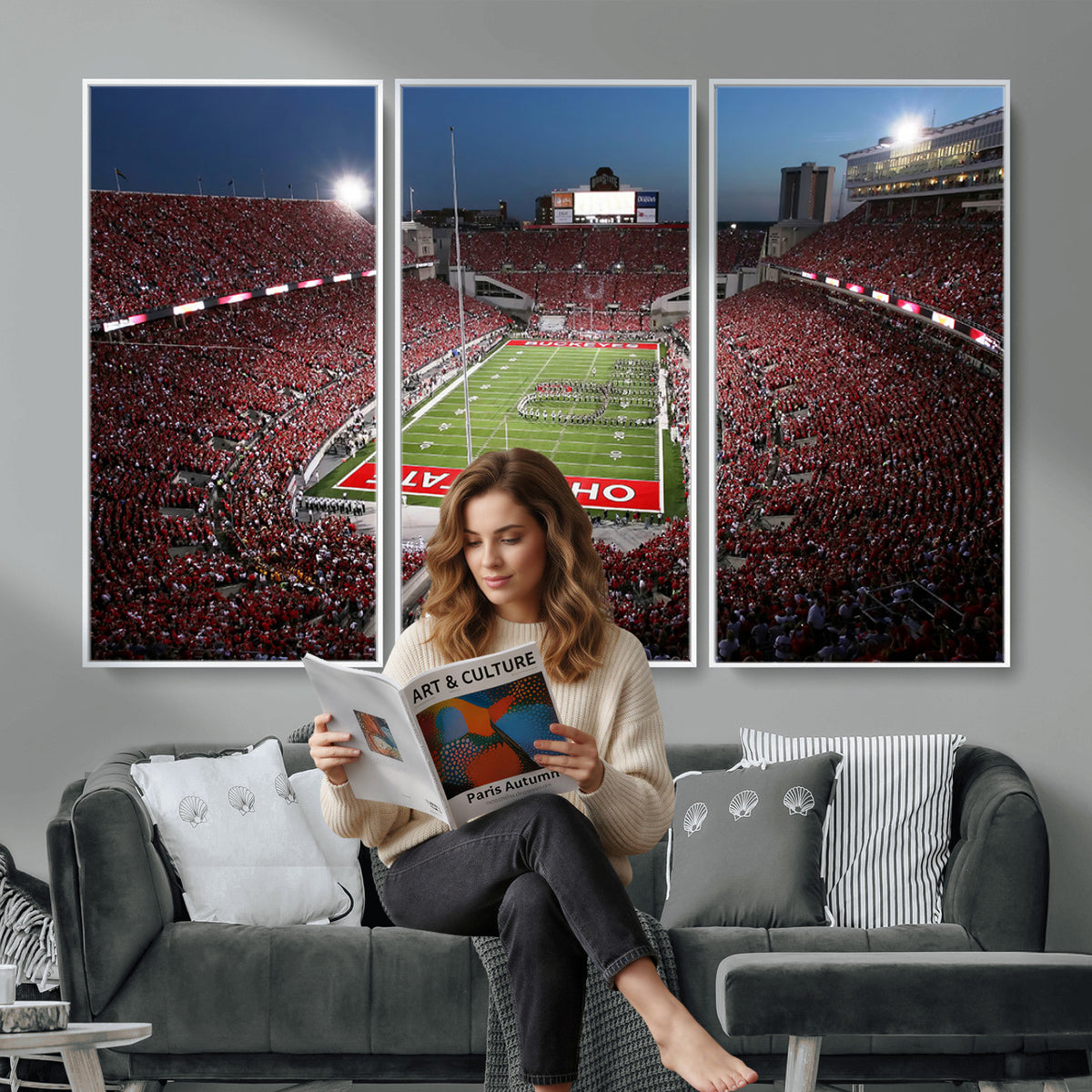 98743-PAN-FL-20X10 - Ohio State University Buckeyes Football Team Print - Columbus Ohio Stadium Wall Art Canvas Print