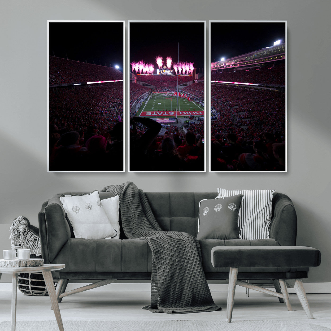 MGV-FC-48X32-3P - Ohio State University Buckeyes Football Team Print - Columbus Ohio Stadium Wall Art Canvas Print