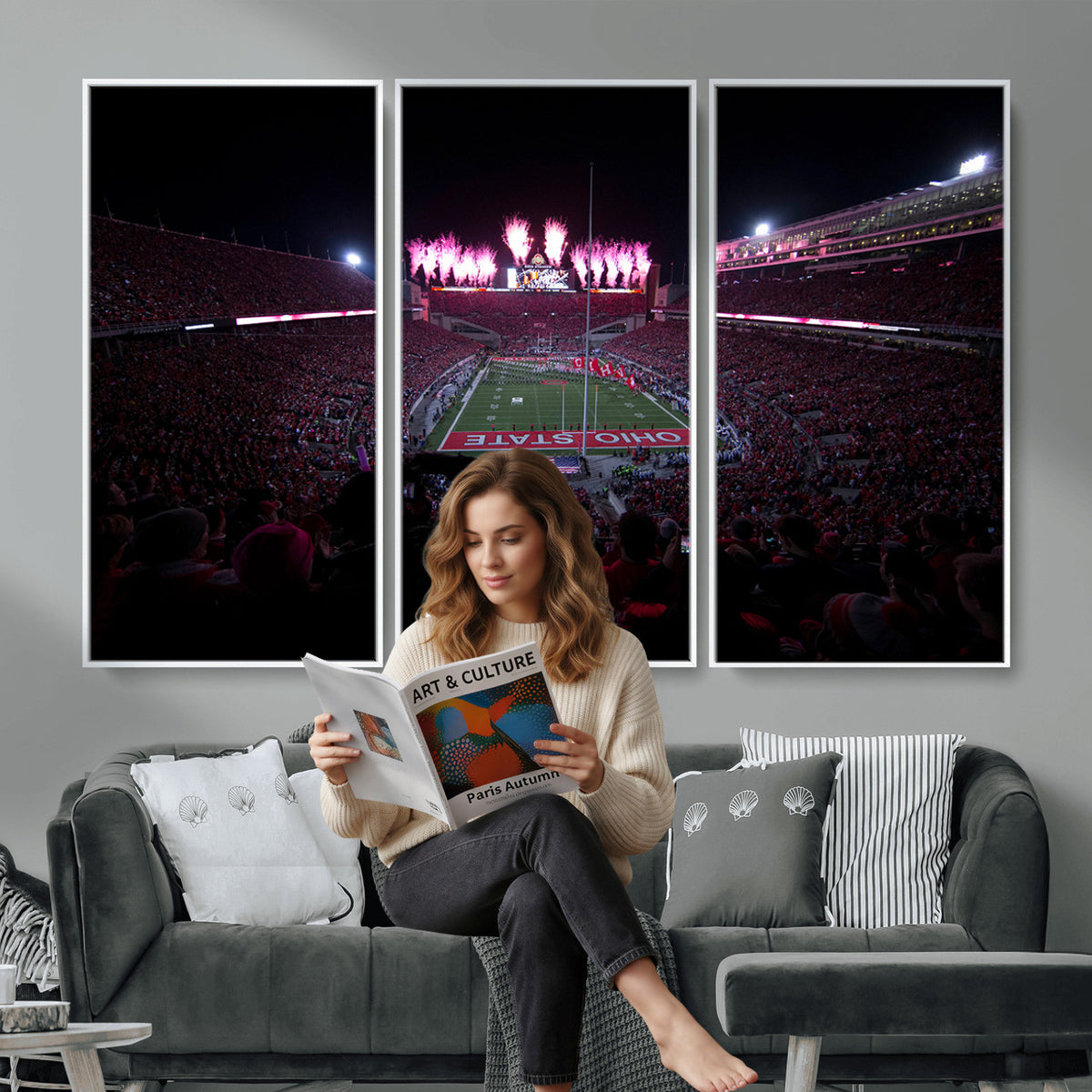 20483-PAN-FL-20X10 - Ohio State University Buckeyes Football Team Print - Columbus Ohio Stadium Wall Art Canvas Print