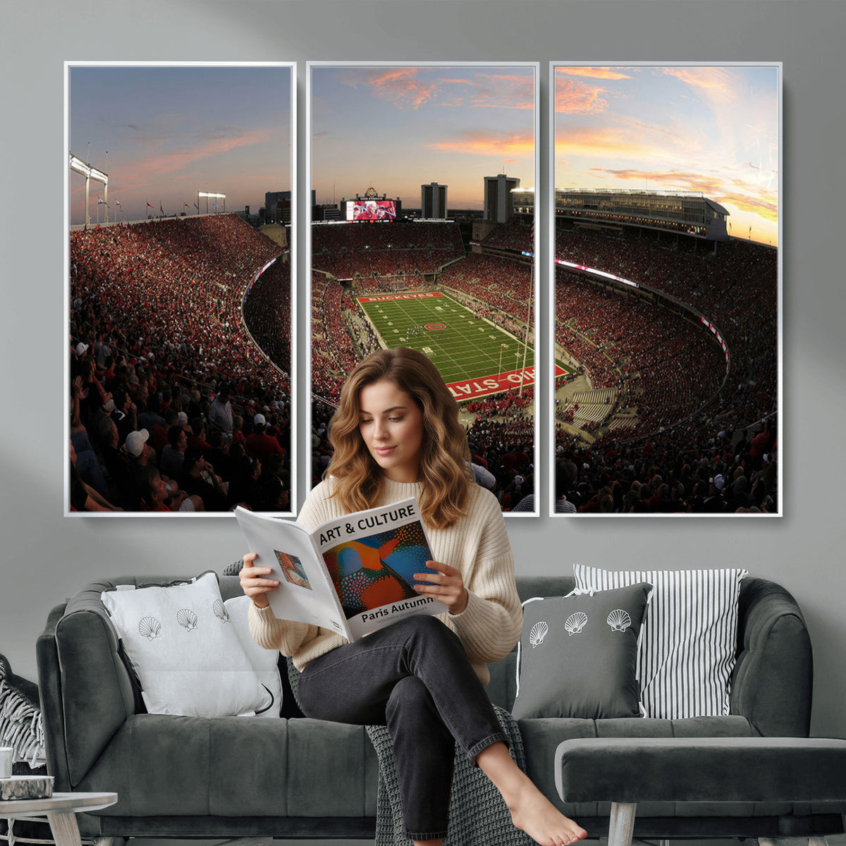 28825-PAN-FL-20X10 - Ohio State University Buckeyes Football Team Print - Columbus Ohio Stadium Wall Art Canvas Print