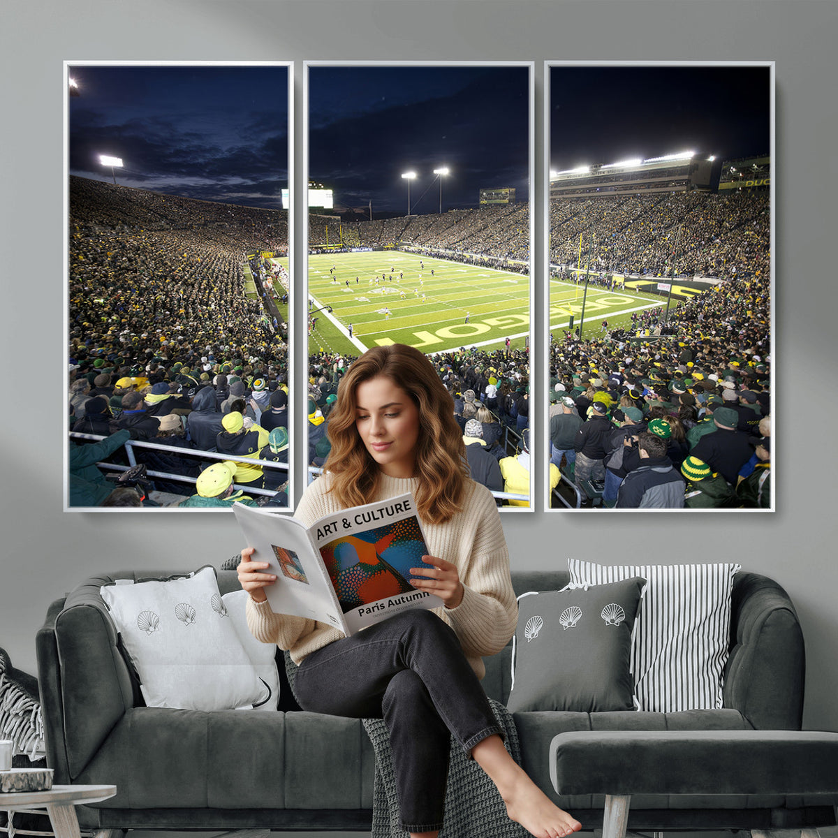 48756-PAN-FL-20X10 - University of Oregon Ducks Football Team Print - Eugene Autzen Stadium Wall Art Canvas Print