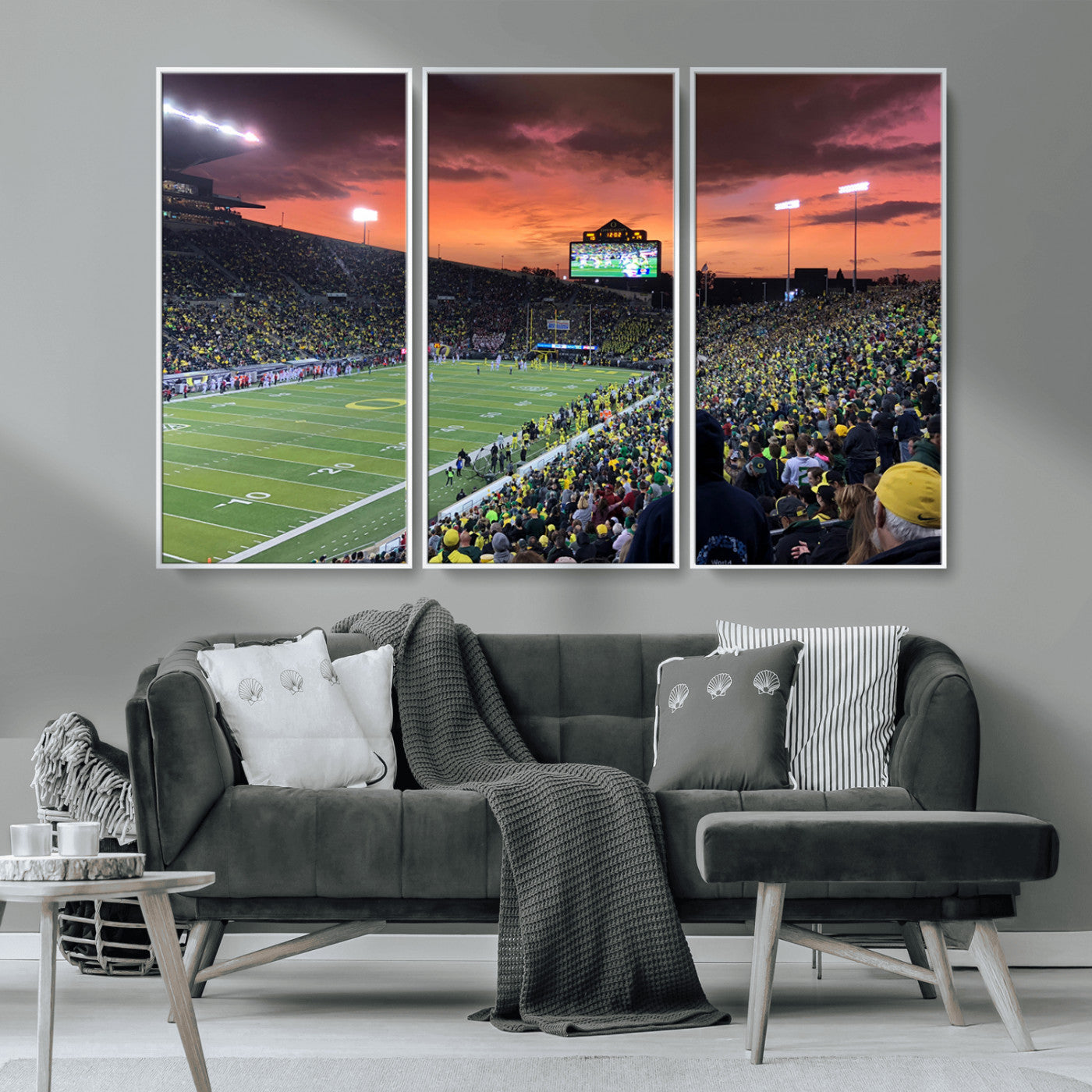 MGV-FC-48X32-3P - Eugene Autzen Stadium Canvas Wall Art Print – Sunset Over Iconic Football Field Wall Decor for Home