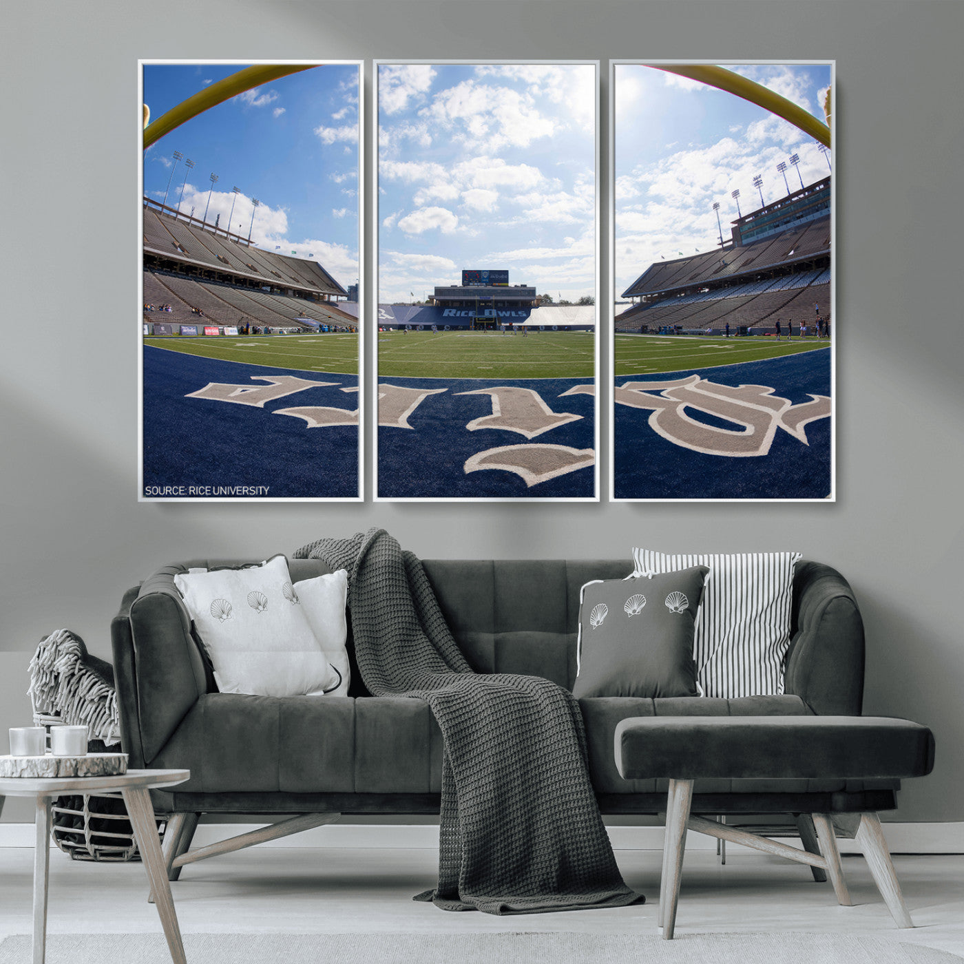 MGV-FC-48X32-3P - Rice University Owls Football Team Print - Houston Rice Stadium Wall Art Canvas Print