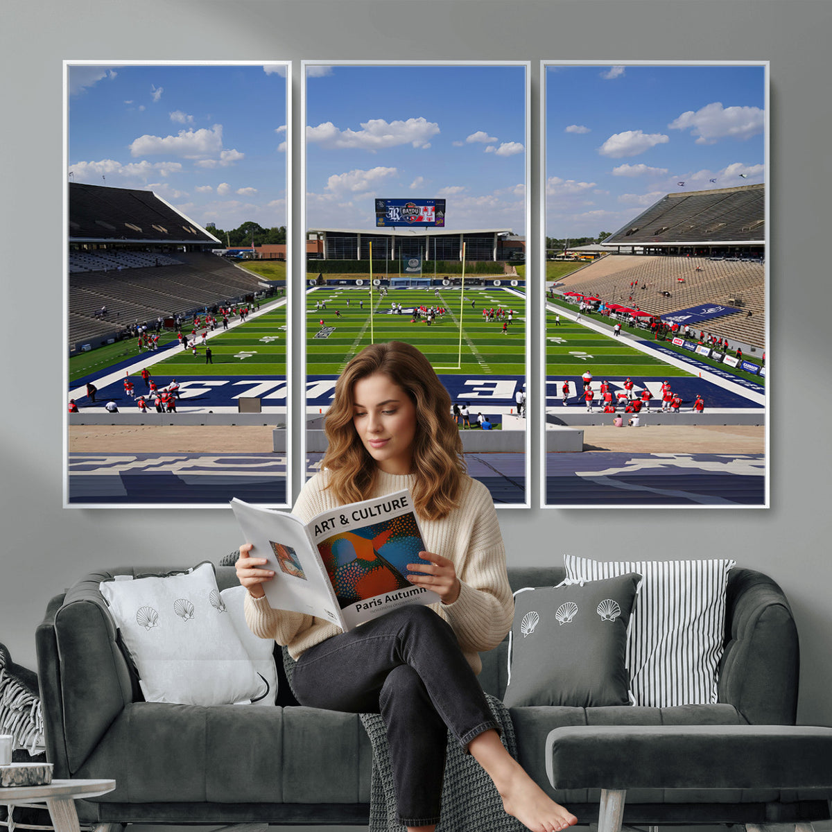 92248-MGV-CV-36X24 - Rice University Owls Football Team Print, Houston Rice Stadium