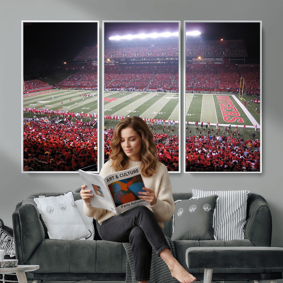 53225-PAN-FL-20X10 - Rutgers University Scarlet Knights Football Team Print - Piscataway SHI Stadium Wall Art Canvas