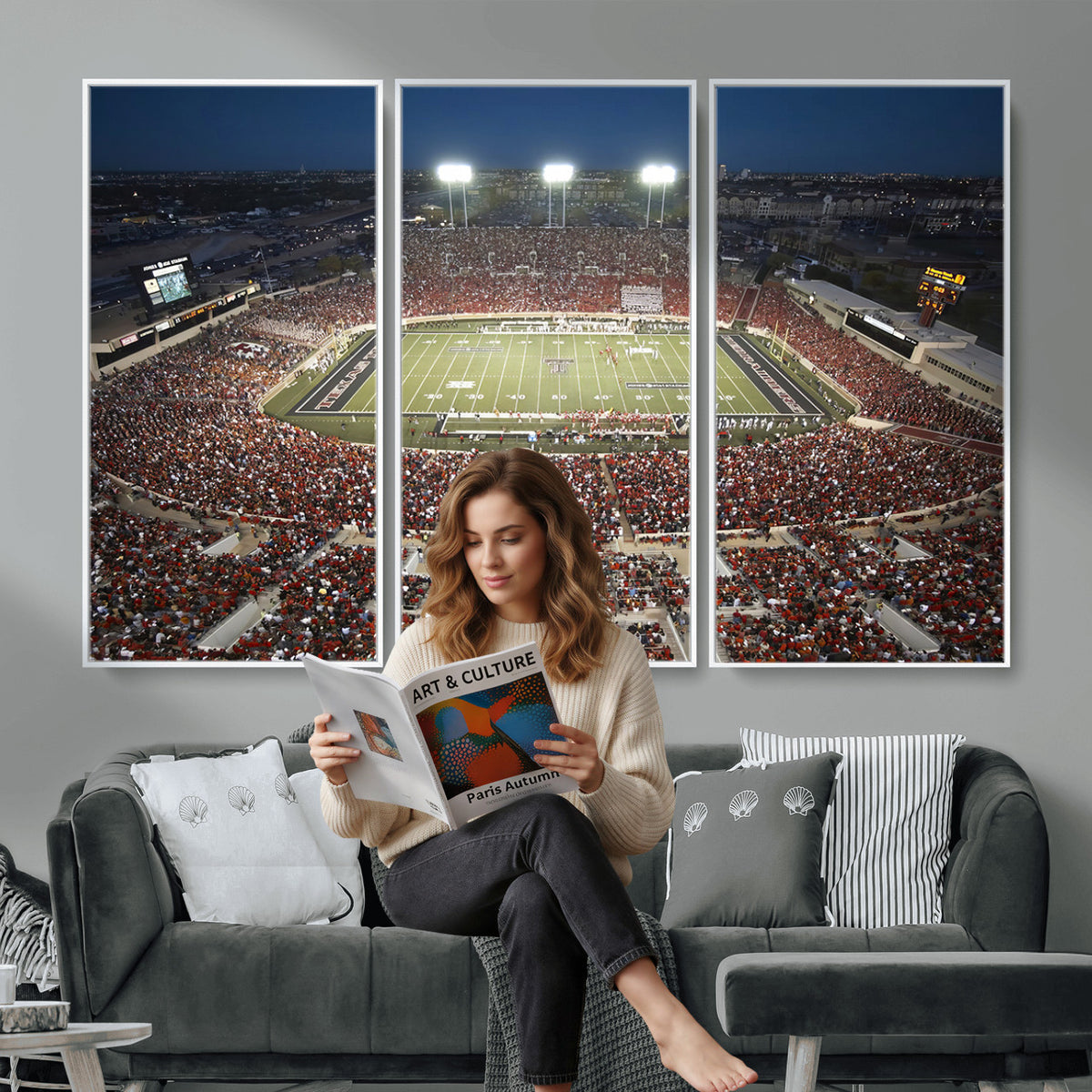 55763-MGV-CV-36X24 - Texas Tech Red Raiders Football Team Print, Lubbock Jones AT&T Stadium, Framed and Ready to Hang