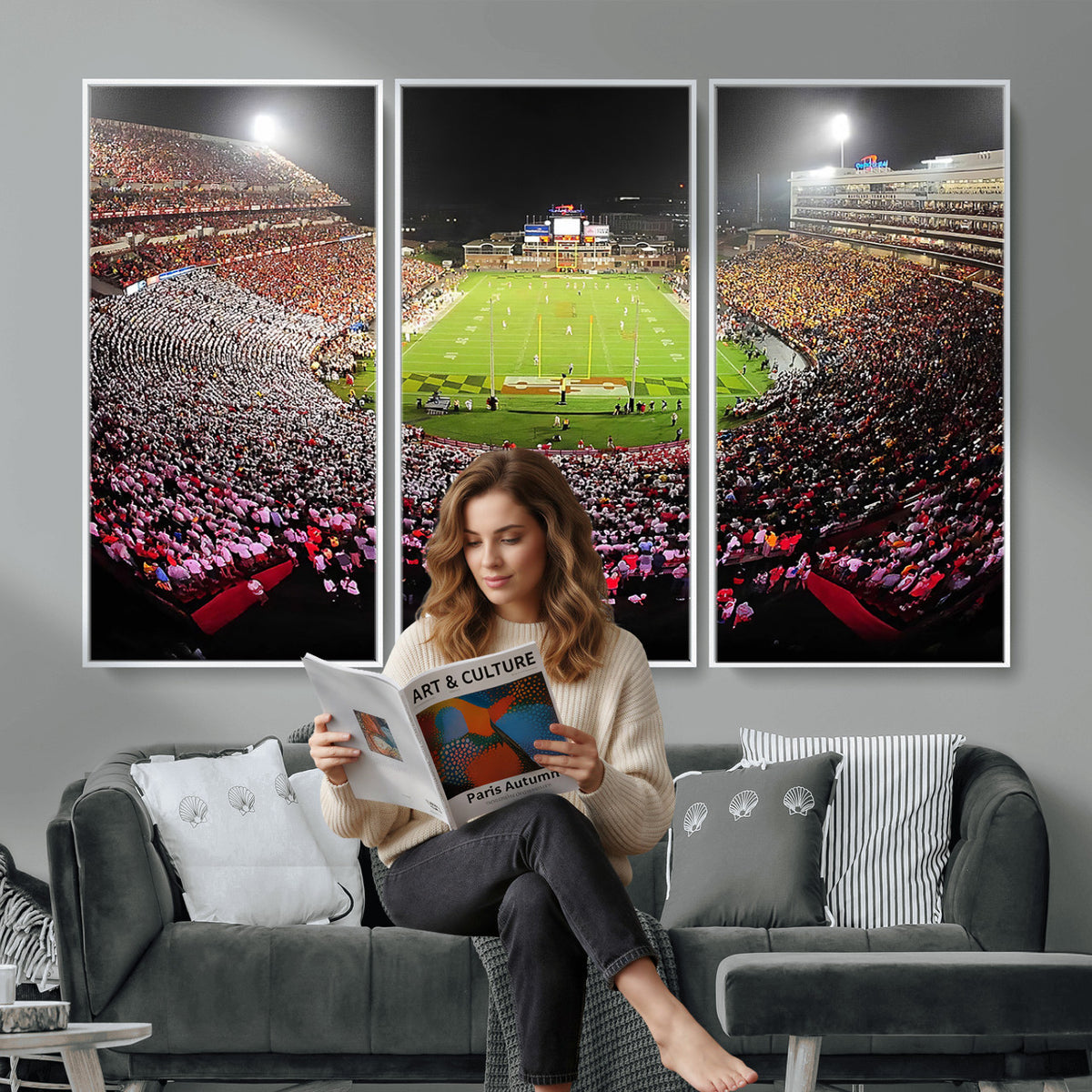 12091-PAN-FL-20X10 - University of Maryland Terrapins Football Team Print - College Park SECU Stadium Wall Art Canvas
