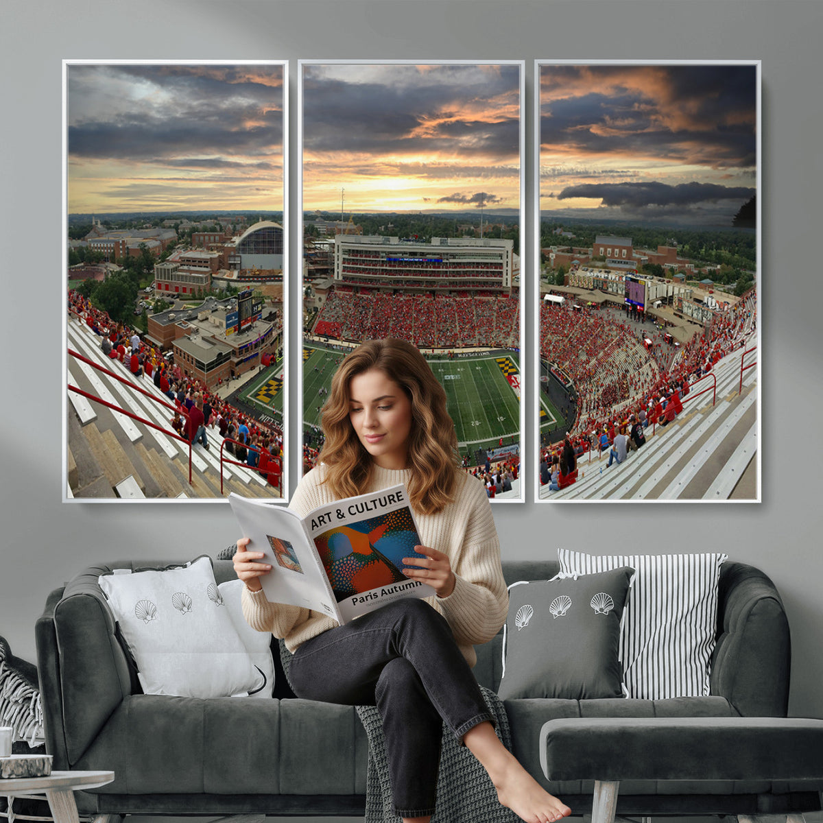 29993-PAN-FL-20X10 - University of Maryland Terrapins Football Team Print - College Park SECU Stadium Wall Art Canvas