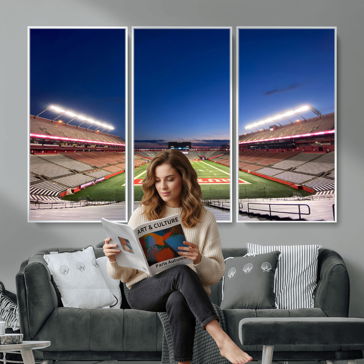 15051-MGV-CV-36X24 - Rutgers Scarlet Knights Football Team Print, Piscataway SHI Stadium