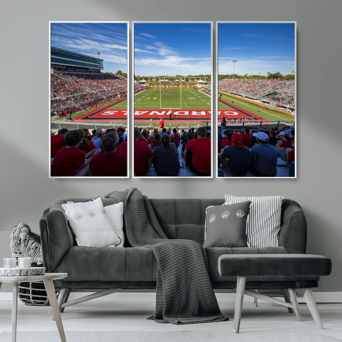 MGV-FC-48X32-3P - Ball State Cardinals Football Team Print - Muncie Scheumann Stadium Wall Art Canvas Print