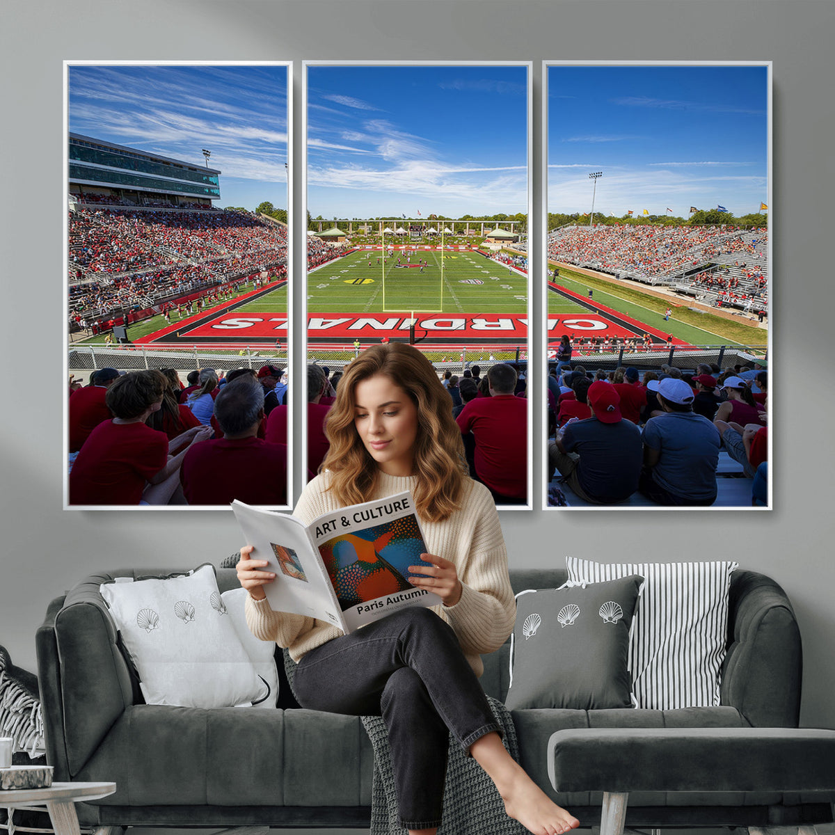 71475-PAN-FL-20X10 - Ball State Cardinals Football Team Print - Muncie Scheumann Stadium Wall Art Canvas Print