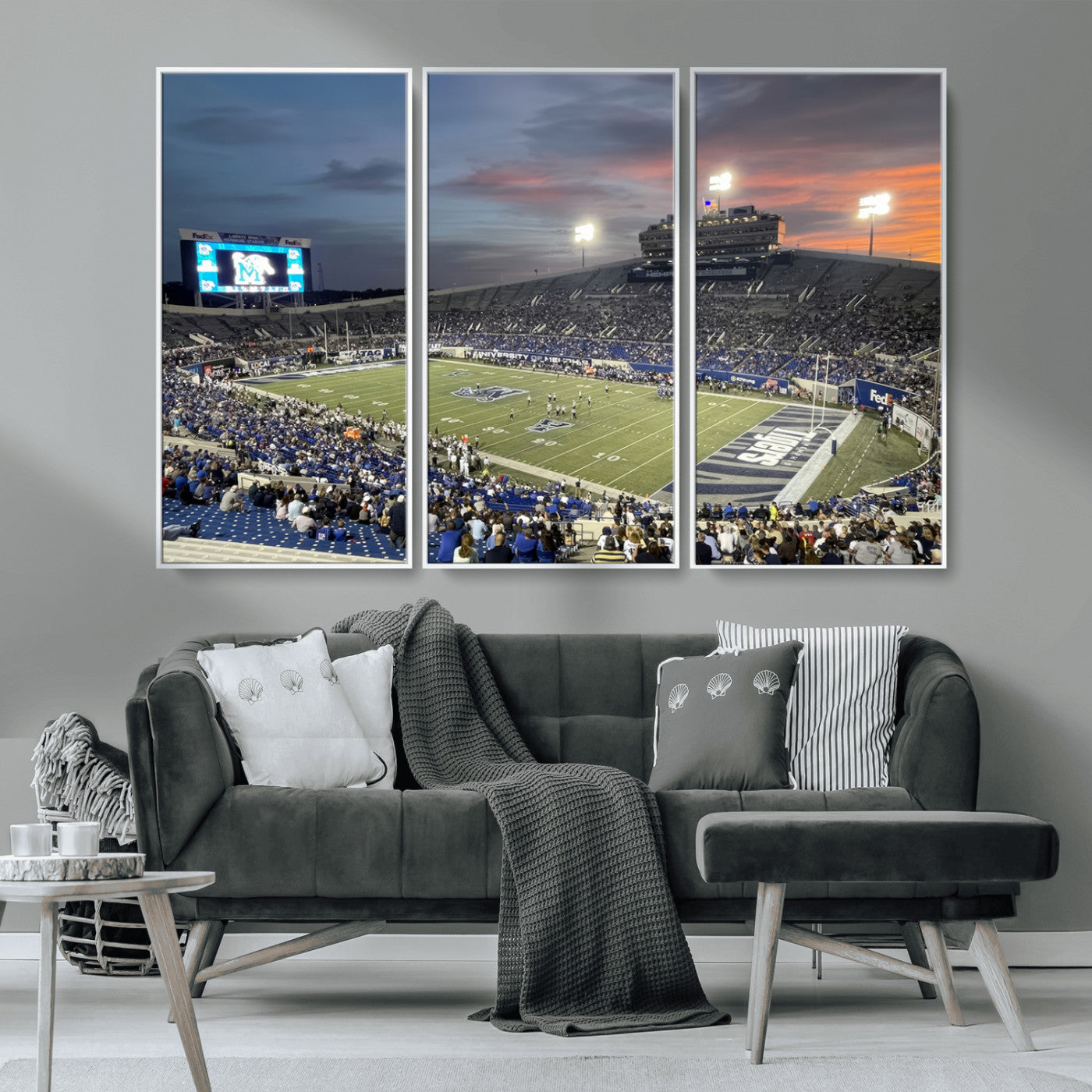 MGV-FC-48X32-3P - Memphis Tigers Football Team Print - Memphis Simmons Bank Liberty Stadium Wall Art Canvas Print