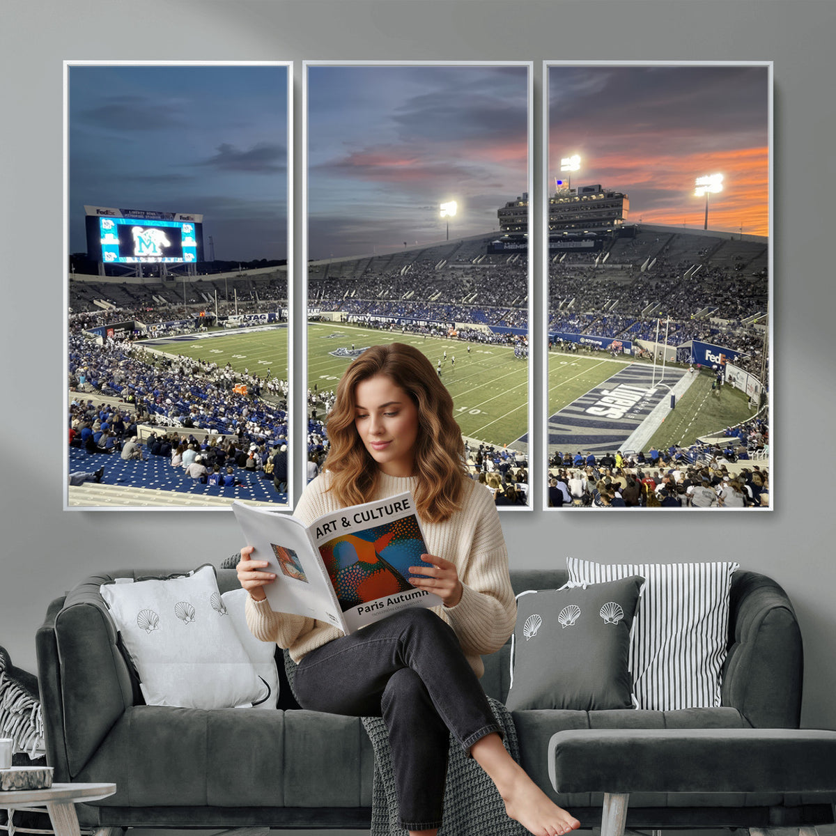 64409-PAN-FL-20X10 - Memphis Tigers Football Team Print - Memphis Simmons Bank Liberty Stadium Wall Art Canvas Print