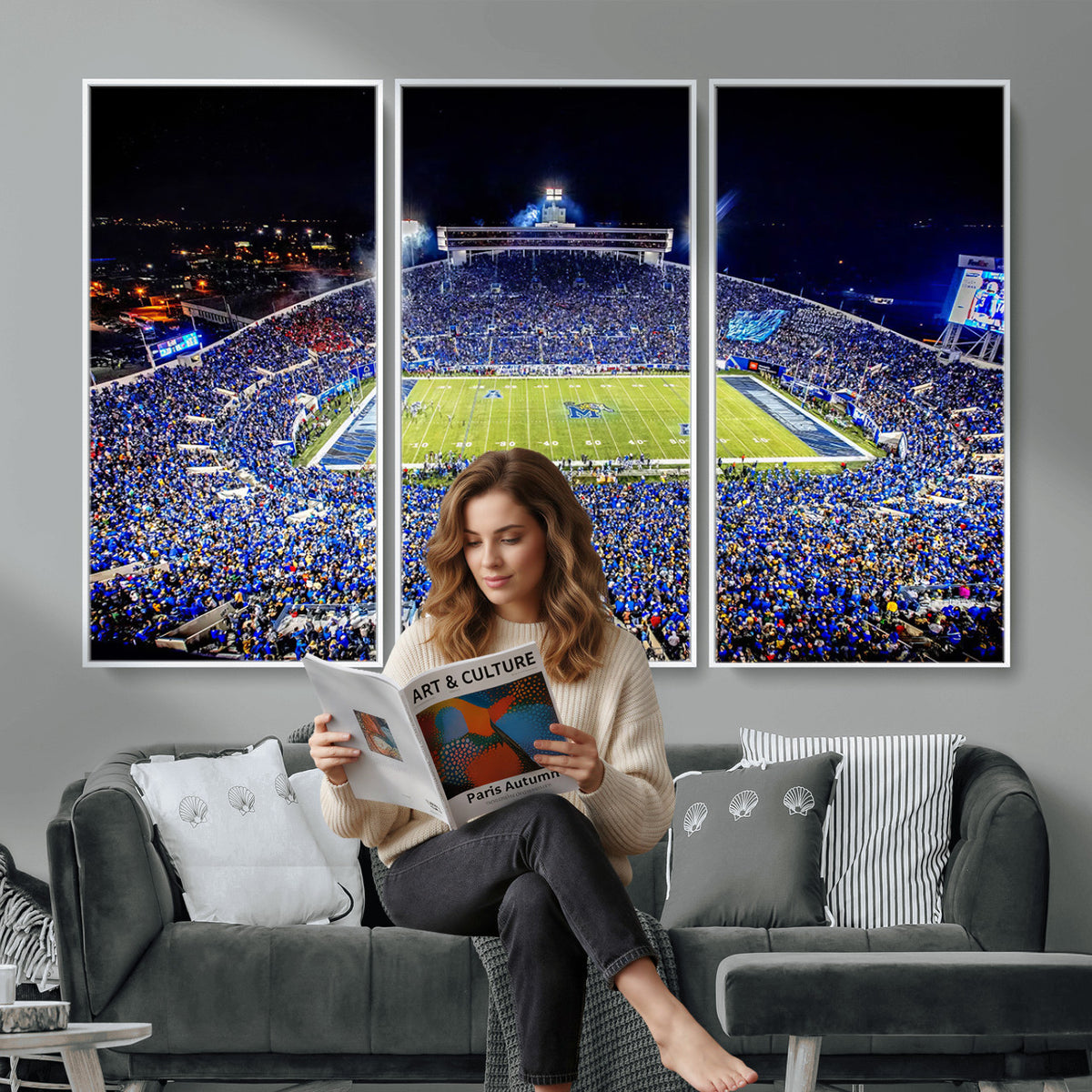 11665-PAN-FL-20X10 - University of Memphis Tigers Football Team Print - Memphis Simmons Bank Liberty Stadium Wall Art