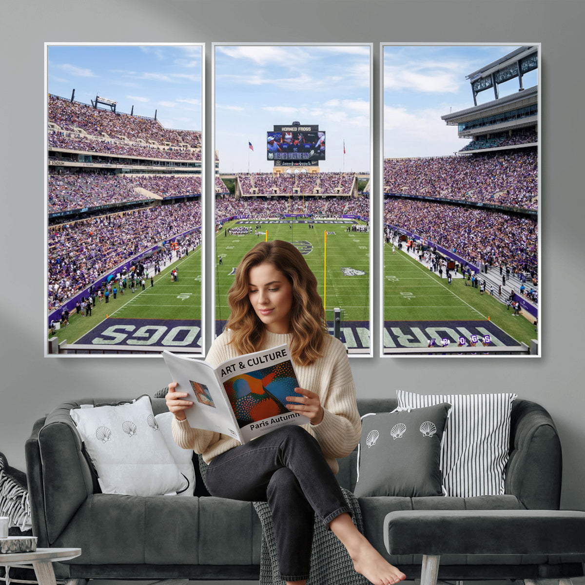 27650-PAN-FL-20X10 - TCU Horned Frogs Football Team Print - Fort Worth Amon G. Carter Stadium Wall Art Canvas Print