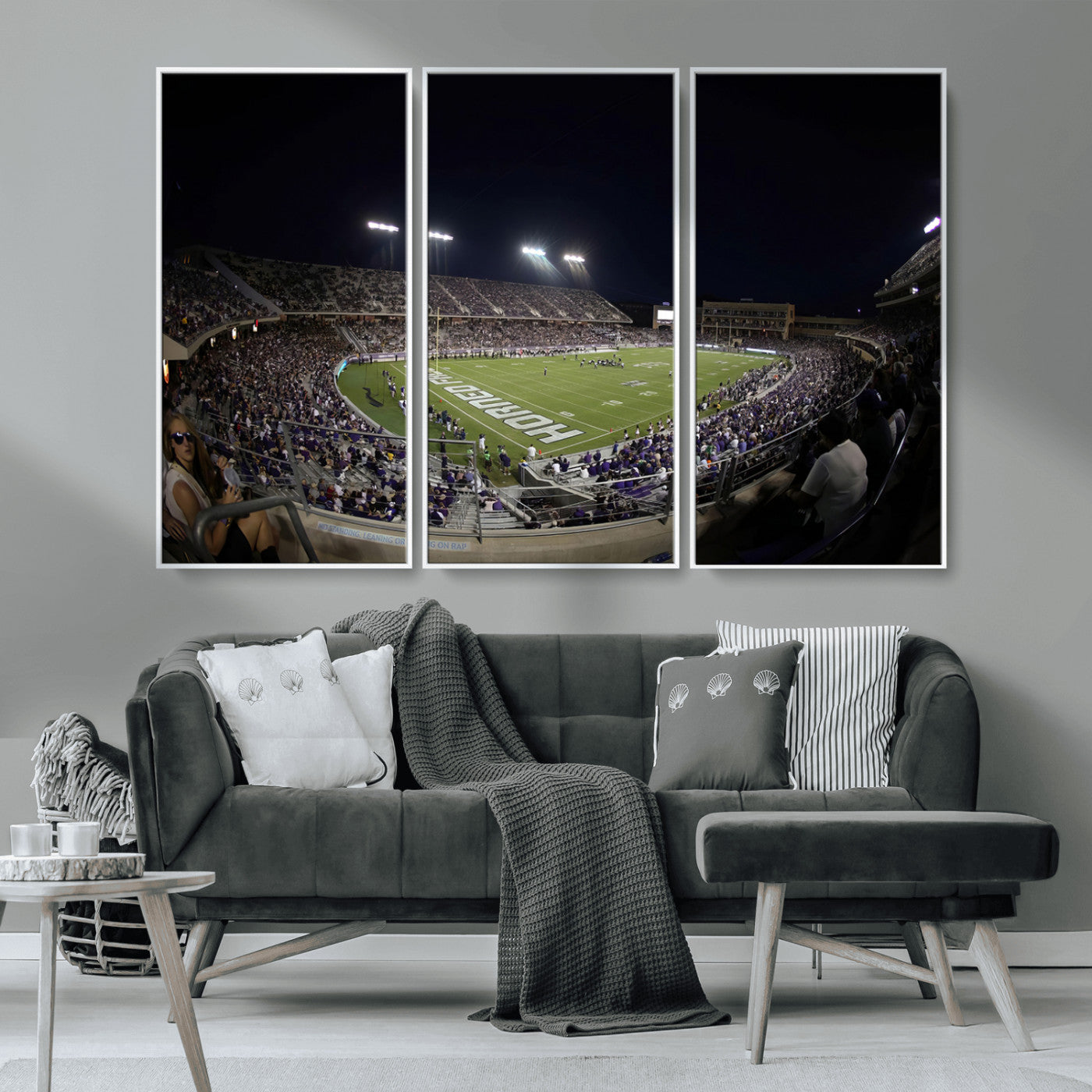 MGV-FC-48X32-3P - TCU Horned Frogs Football Team Print - Fort Worth Amon G. Carter Stadium Wall Art Canvas Print.