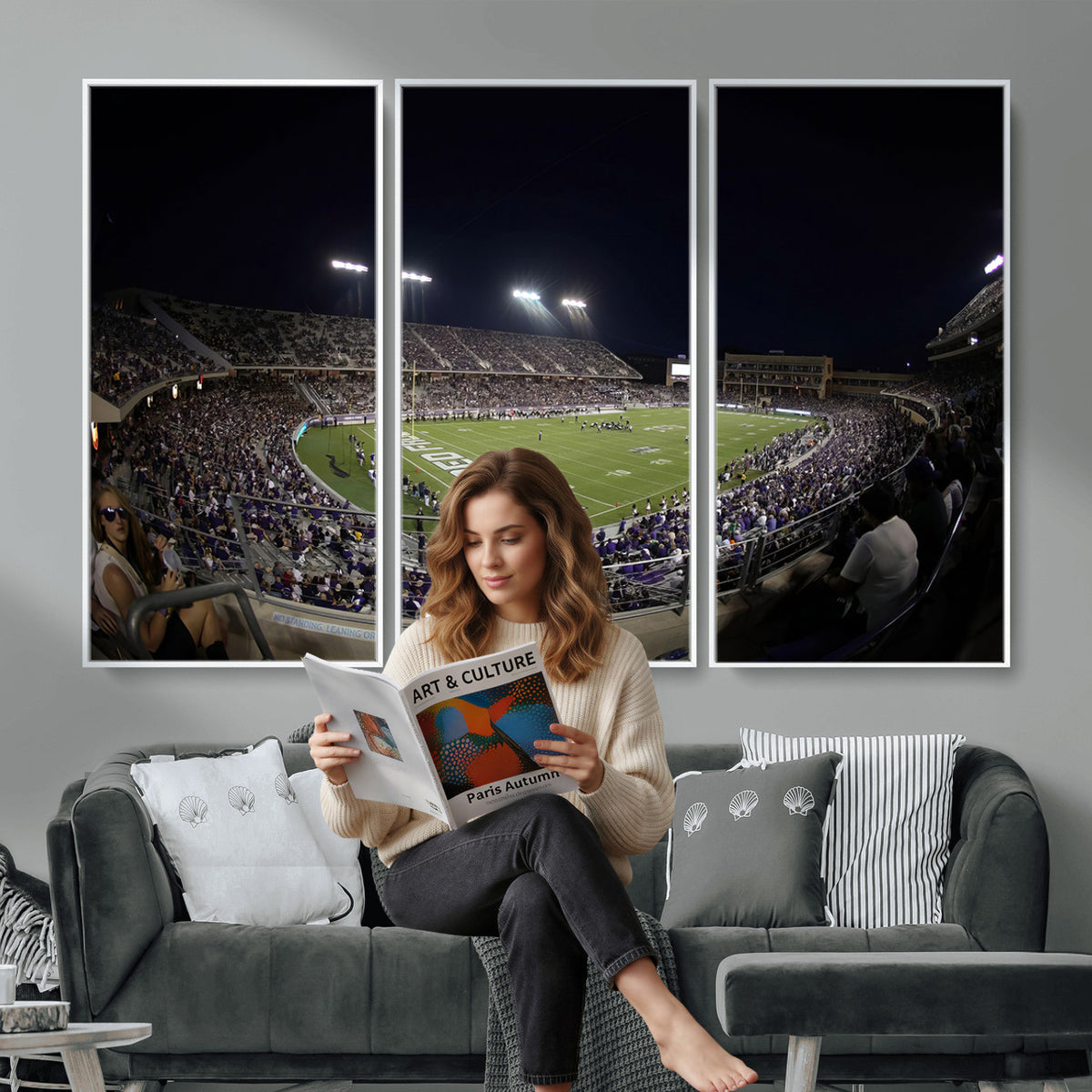 59222-PAN-FL-20X10 - TCU Horned Frogs Football Team Print - Fort Worth Amon G. Carter Stadium Wall Art Canvas Print.