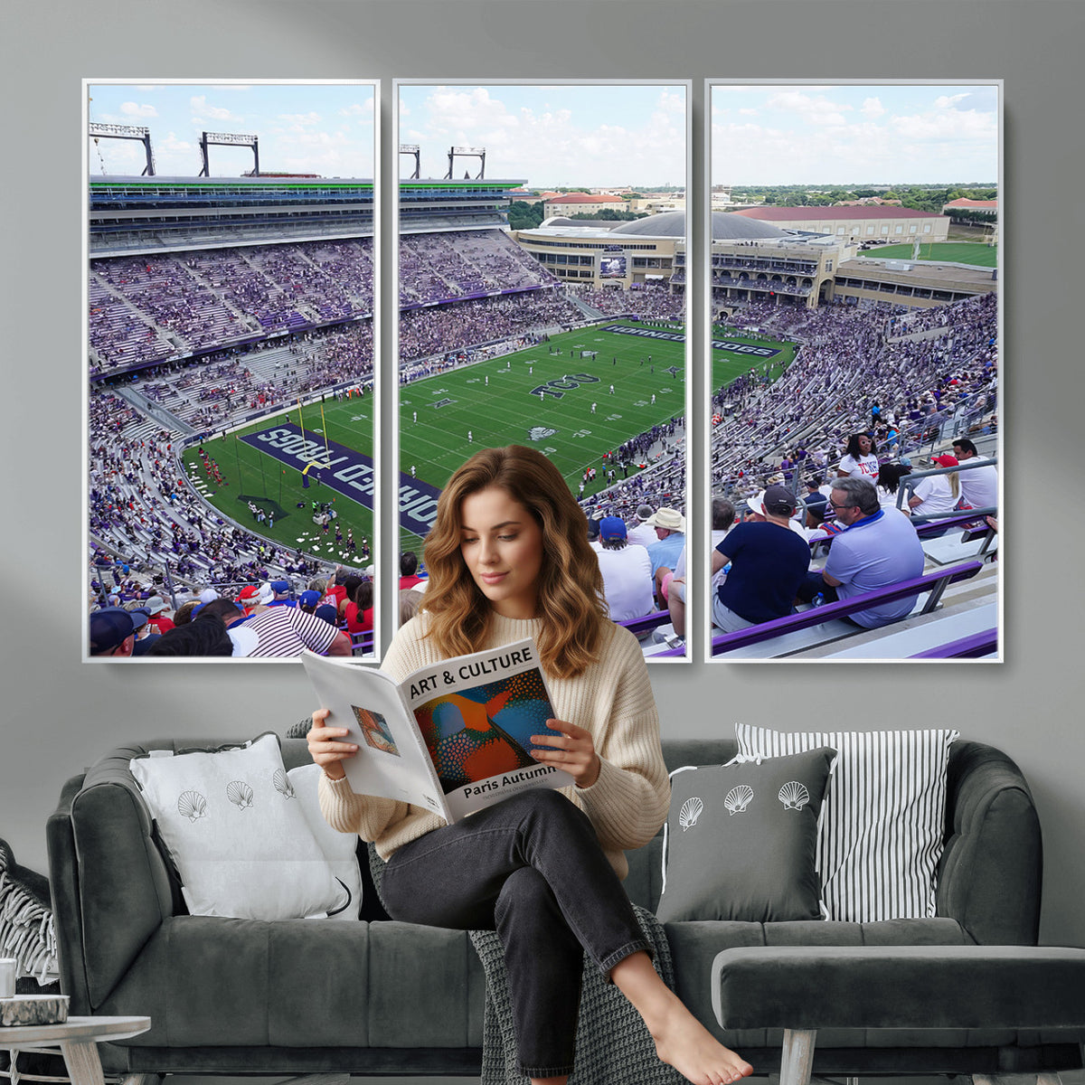 95139-MGV-CV-36X24 - The Texas Christian University TCU Horned Frogs Football Team Print, Fort Worth