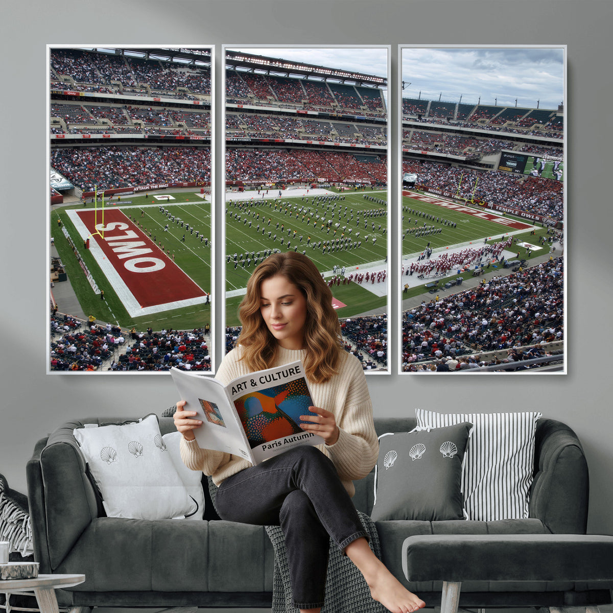 15310-PAN-FL-20X10 - The Temple University Owls Athletics Team Print - Philadelphia Lincoln Financial Field Stadium Wall