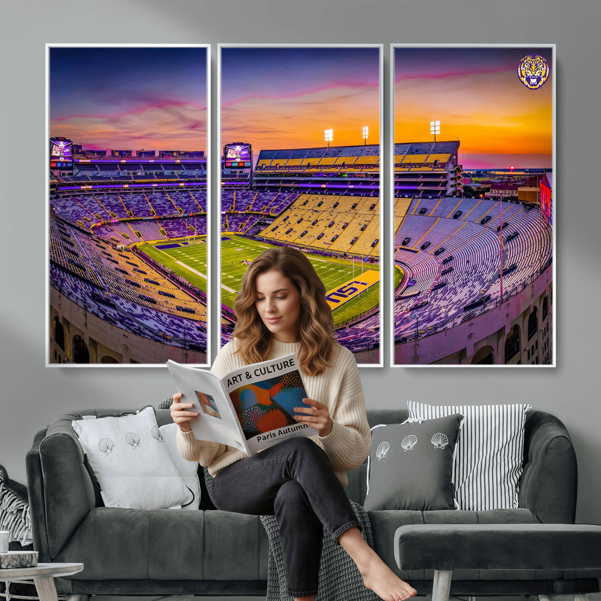 93538-MGV-CV-36X24 - The Louisiana State University Tigers Football Team Print, Framed and Ready to Hang Stadium Print