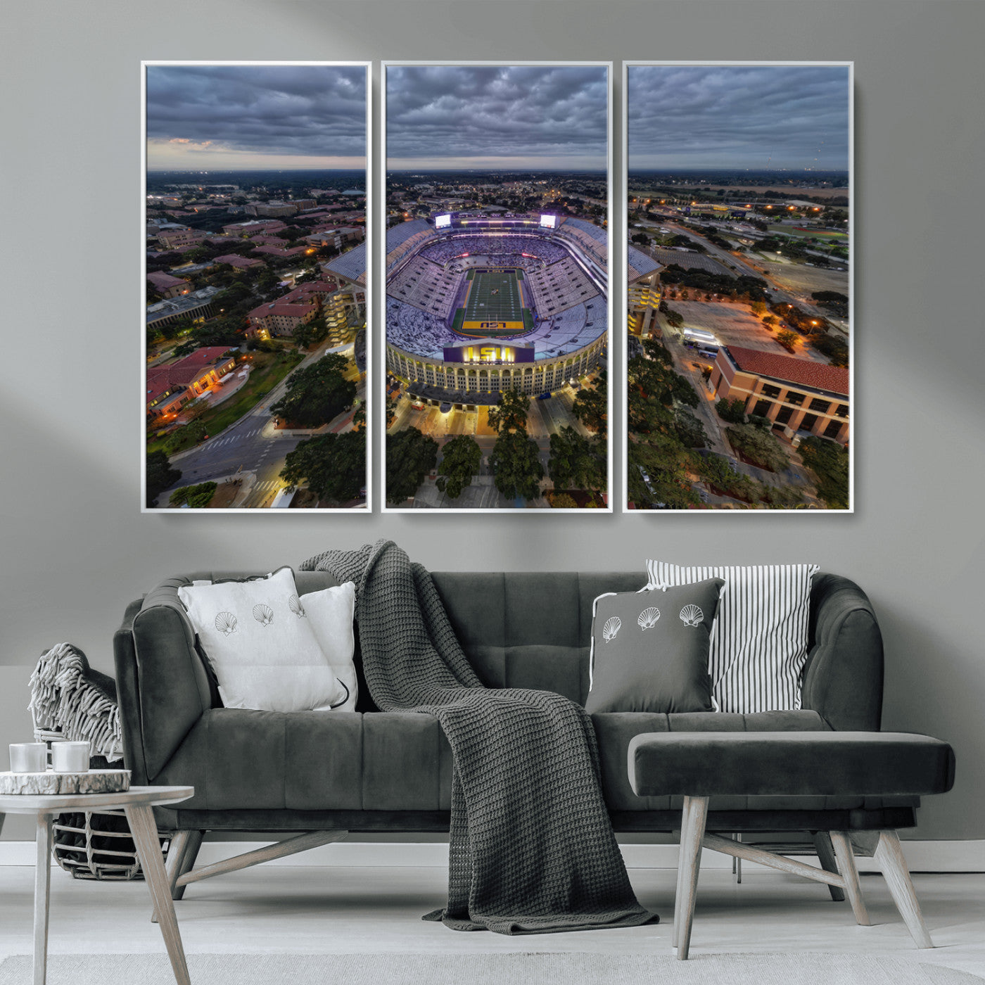 MGV-FC-48X32-3P - The Louisiana State University Tigers Football Team Print - Baton Rouge Tiger Stadium Wall Art