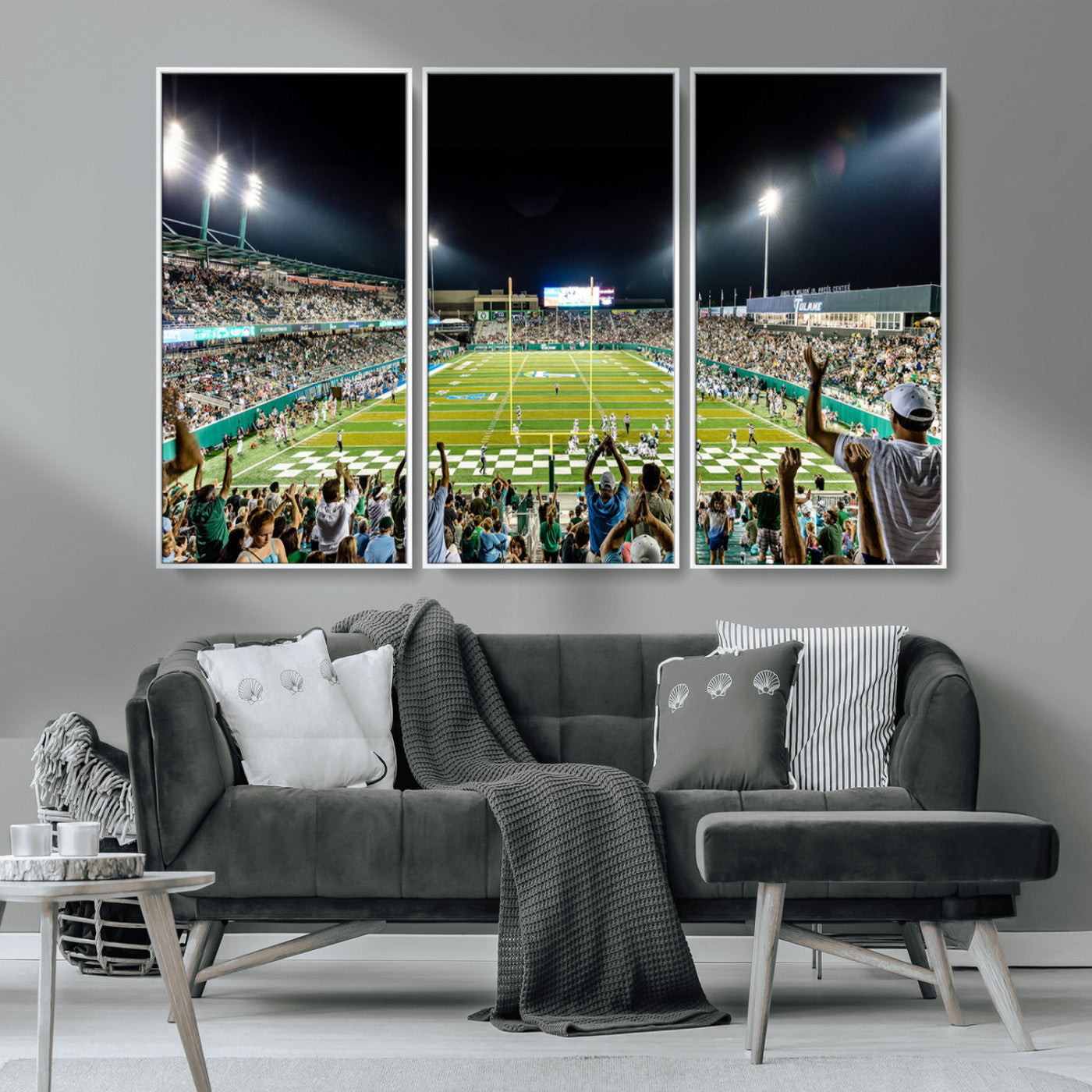 MGV-FC-48X32-3P - The Tulane University Green Wave Football Team Print - New Orleans Yulman Stadium Wall Art Canvas