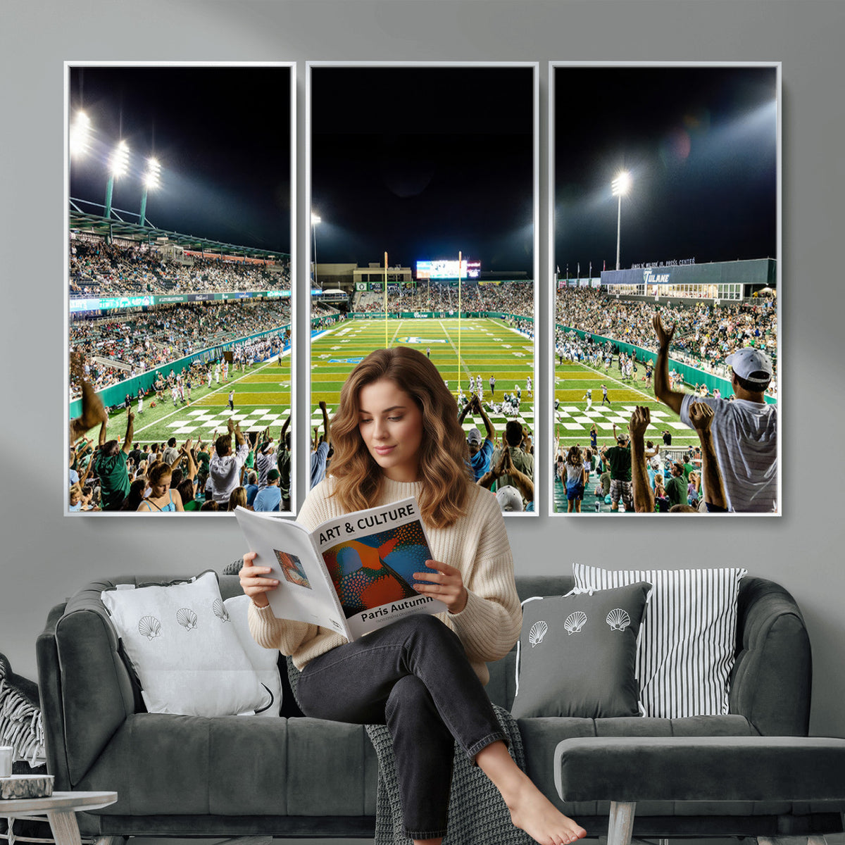 56448-MGV-CV-36X24 - The Tulane University Green Wave Football Team Print, New Orleans Yulman Stadium