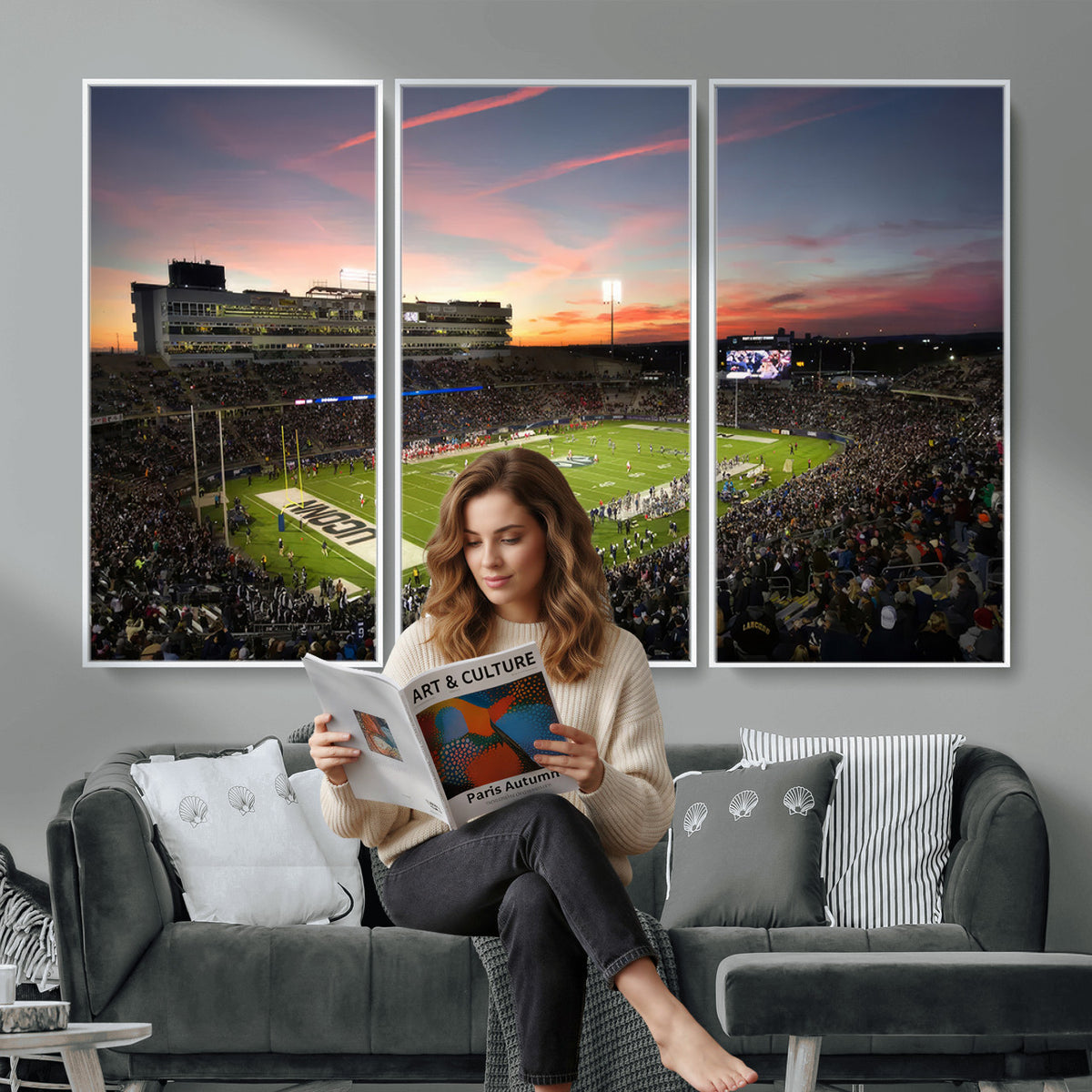 64416-MGV-CV-36X24 - The University of Connecticut UCONN Huskies Football Team Print, Framed and Ready to Hang