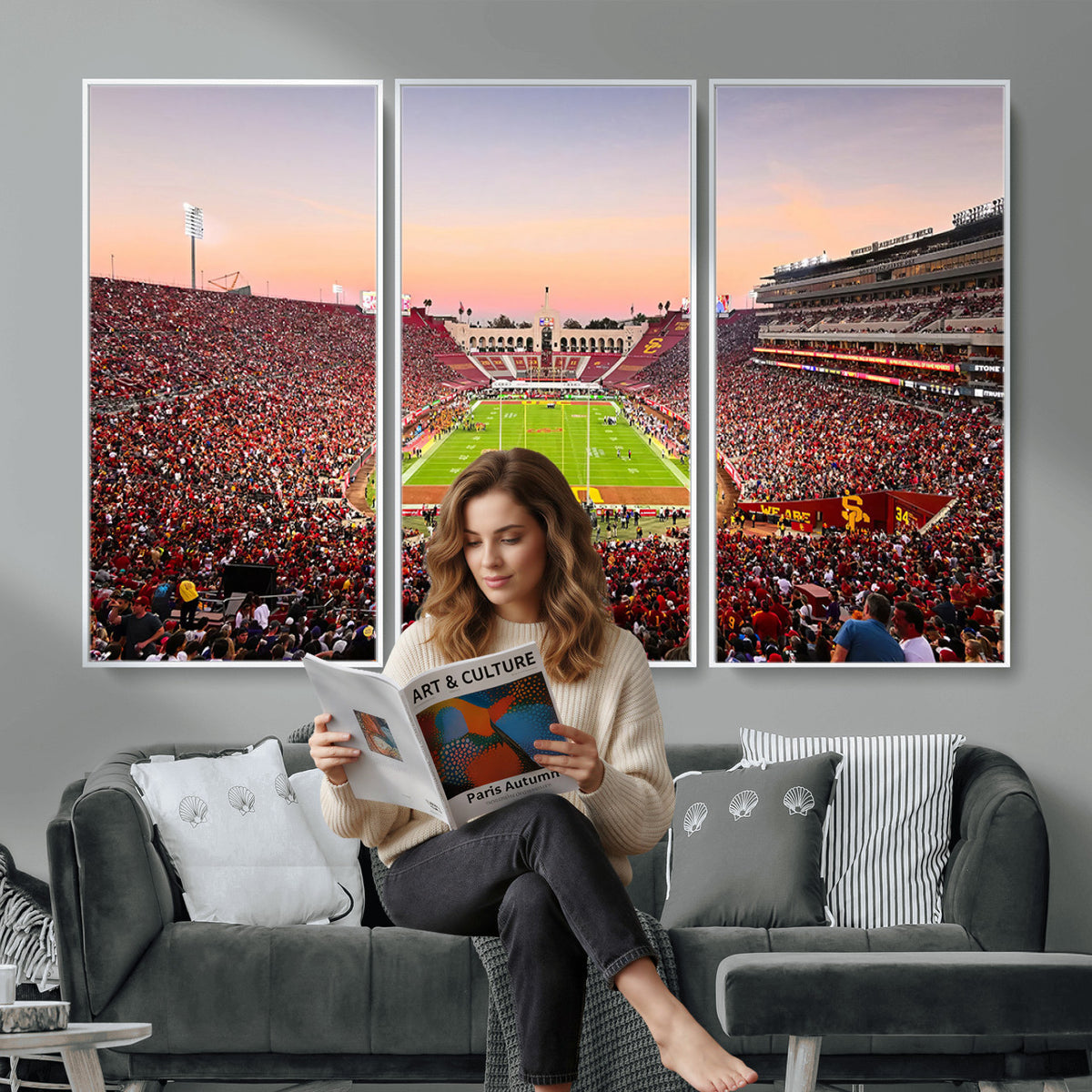 39904-MGV-CV-36X24 - The University of Southern California USC Trojans Football Team Print, Home Bar Wall Decor