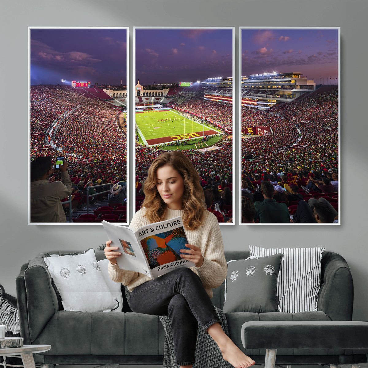 73373-MGV-CV-36X24 - The University of Southern California USC Trojans Football Team Print, Extra Large Game Room Wall Decor