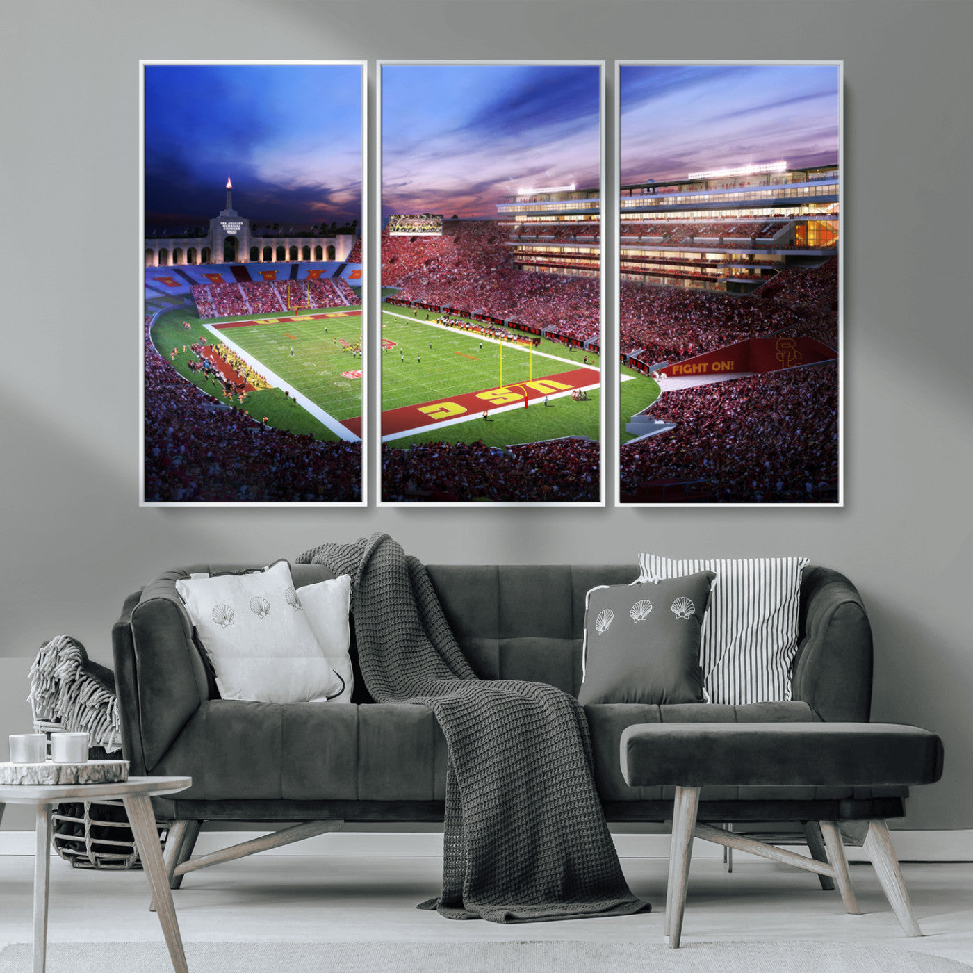 MGV-FC-48X32-3P - The University of Southern California USC Trojans Football Team Print - Los Angeles Memorial