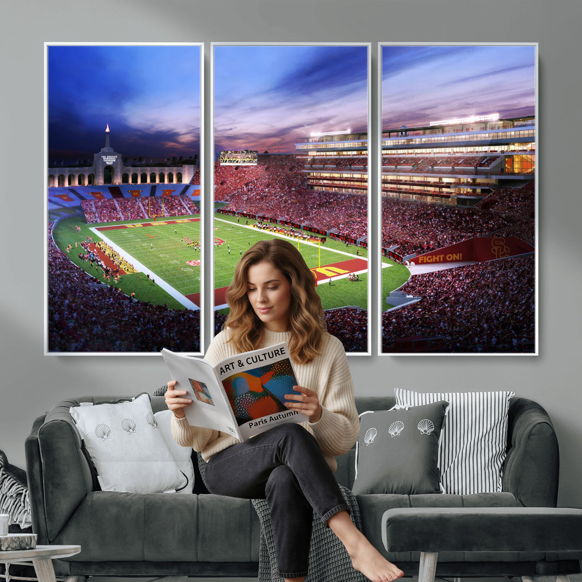 71879-MGV-CV-36X24 - The University of Southern California USC Trojans Football Team Print, Framed and Ready to Hang
