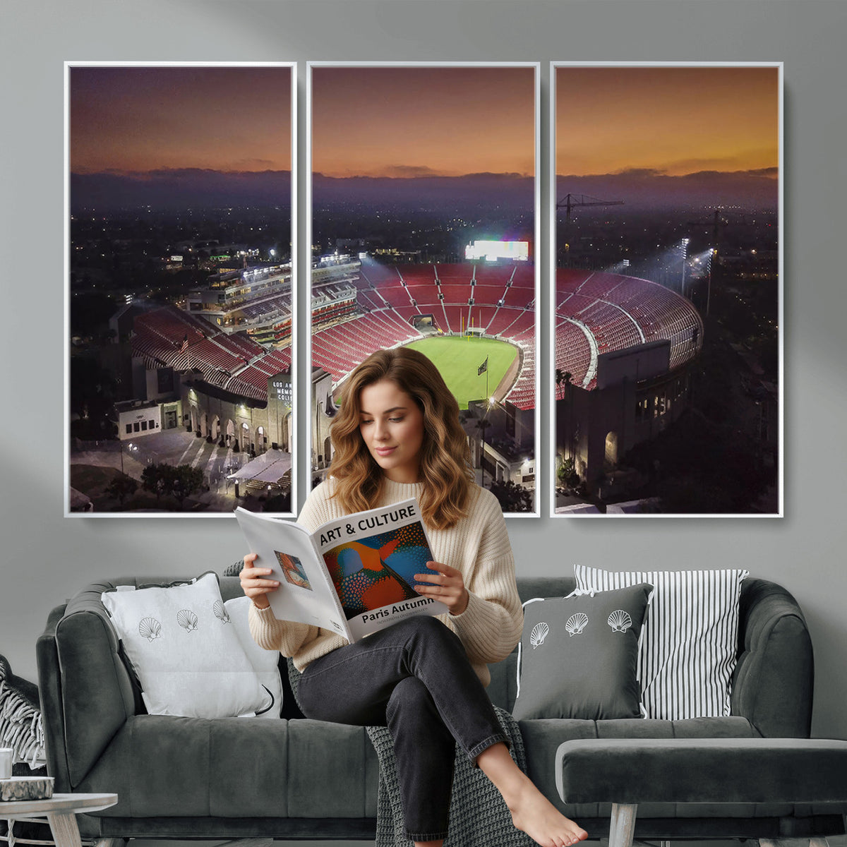 50666-MGV-CV-36X24 - The University of Southern California USC Trojans Football Team Print, Los Angeles Memorial Coliseum
