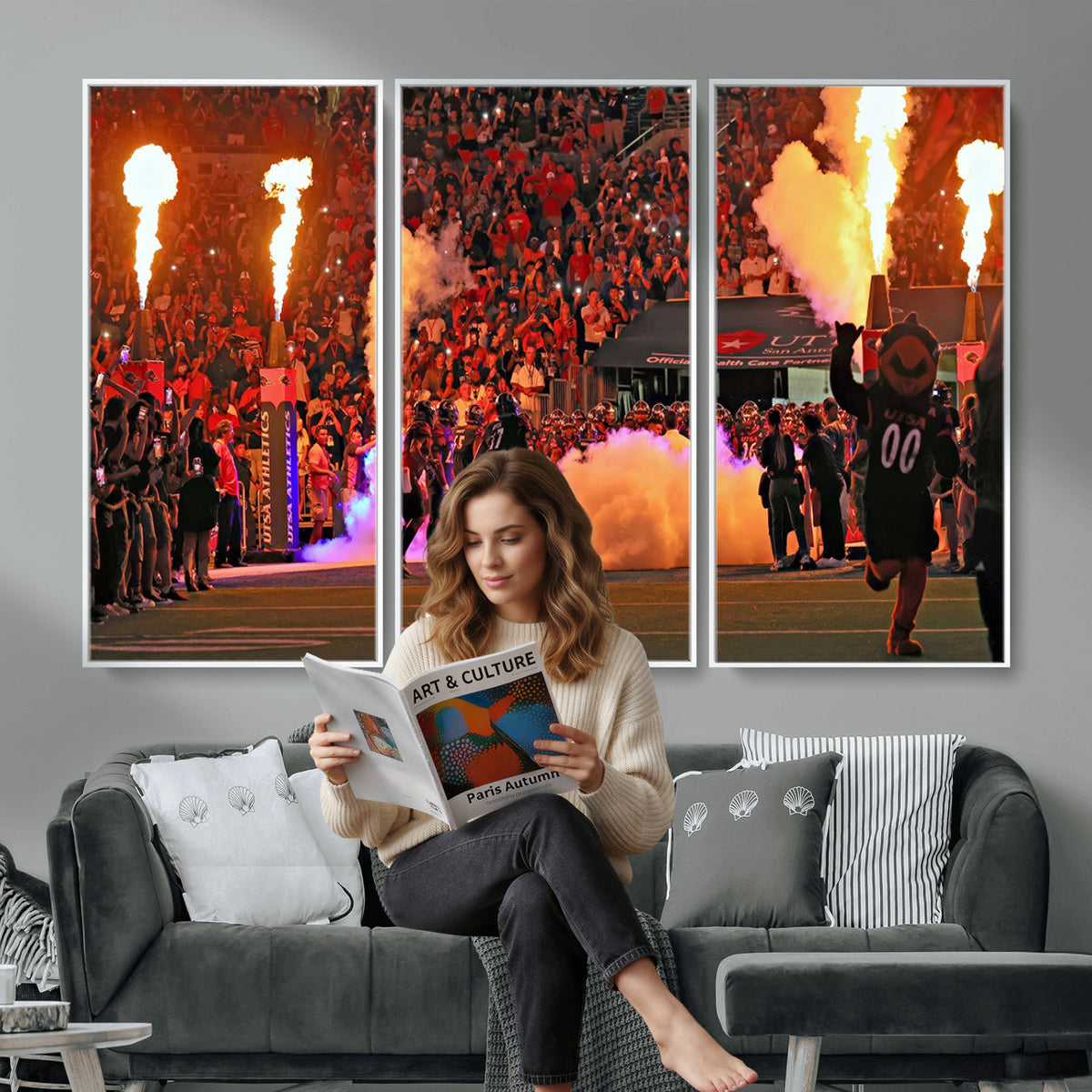 98664-MGV-CV-36X24 - The University of Texas at San Antonio Roadrunners Football Team Print, Extra Large Game Room Wall Decor