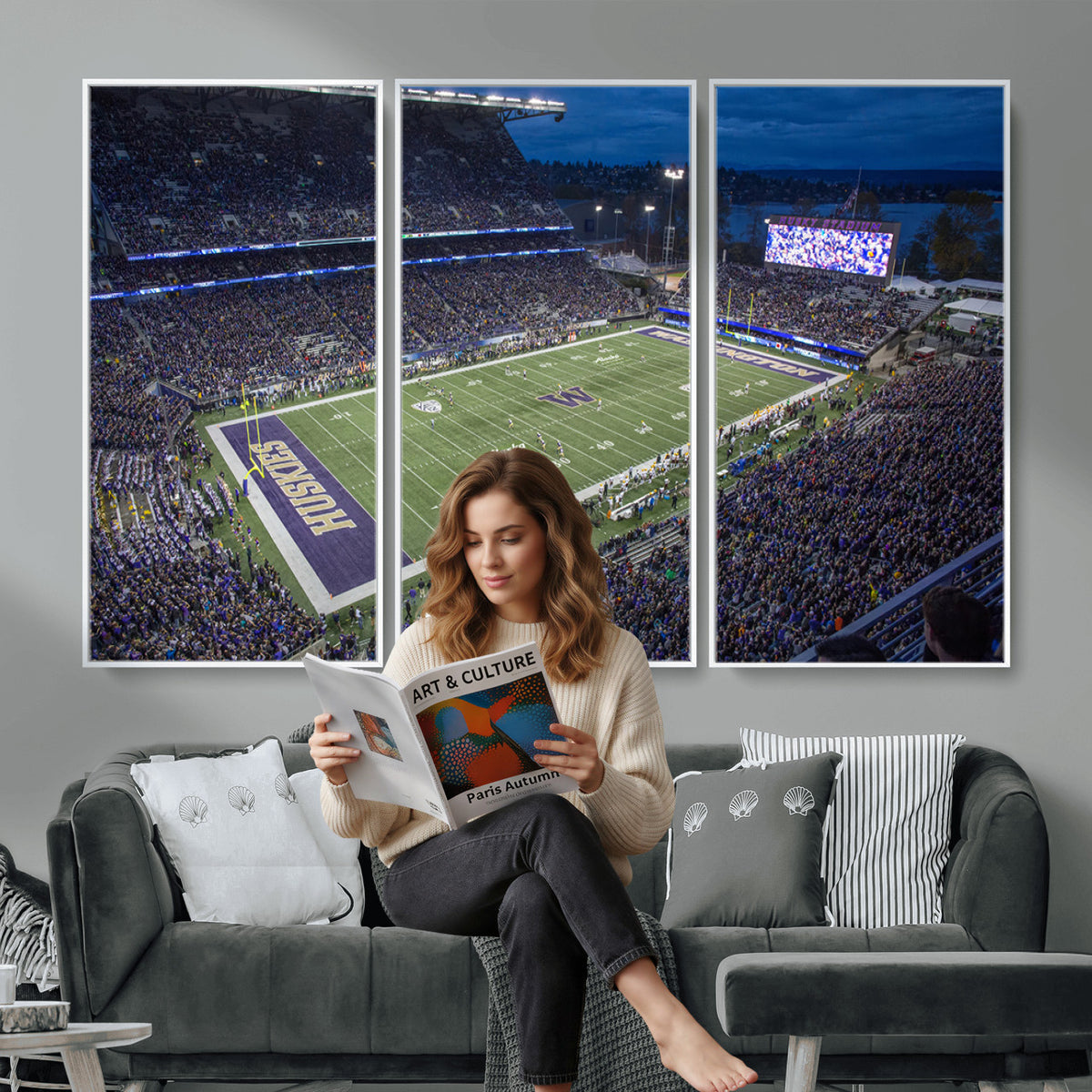 84780-MGV-CV-36X24 - The University of Washington Huskies Football Team Print, Framed and Ready to Hang