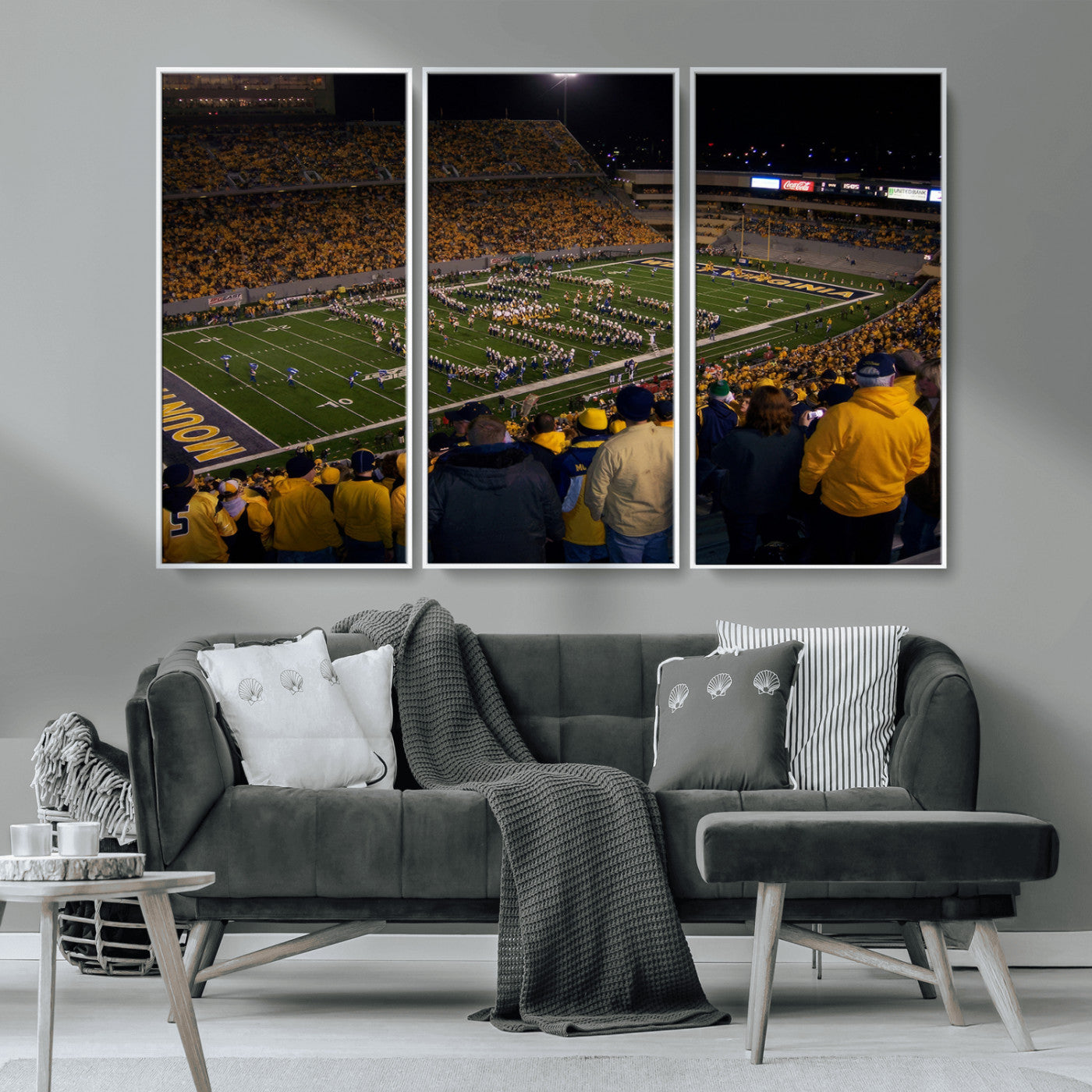 MGV-FC-48X32-3P - West Virginia Uni Mountaineers Football Team Print - Milan Puskar Stadium Canvas Print Wall Art,