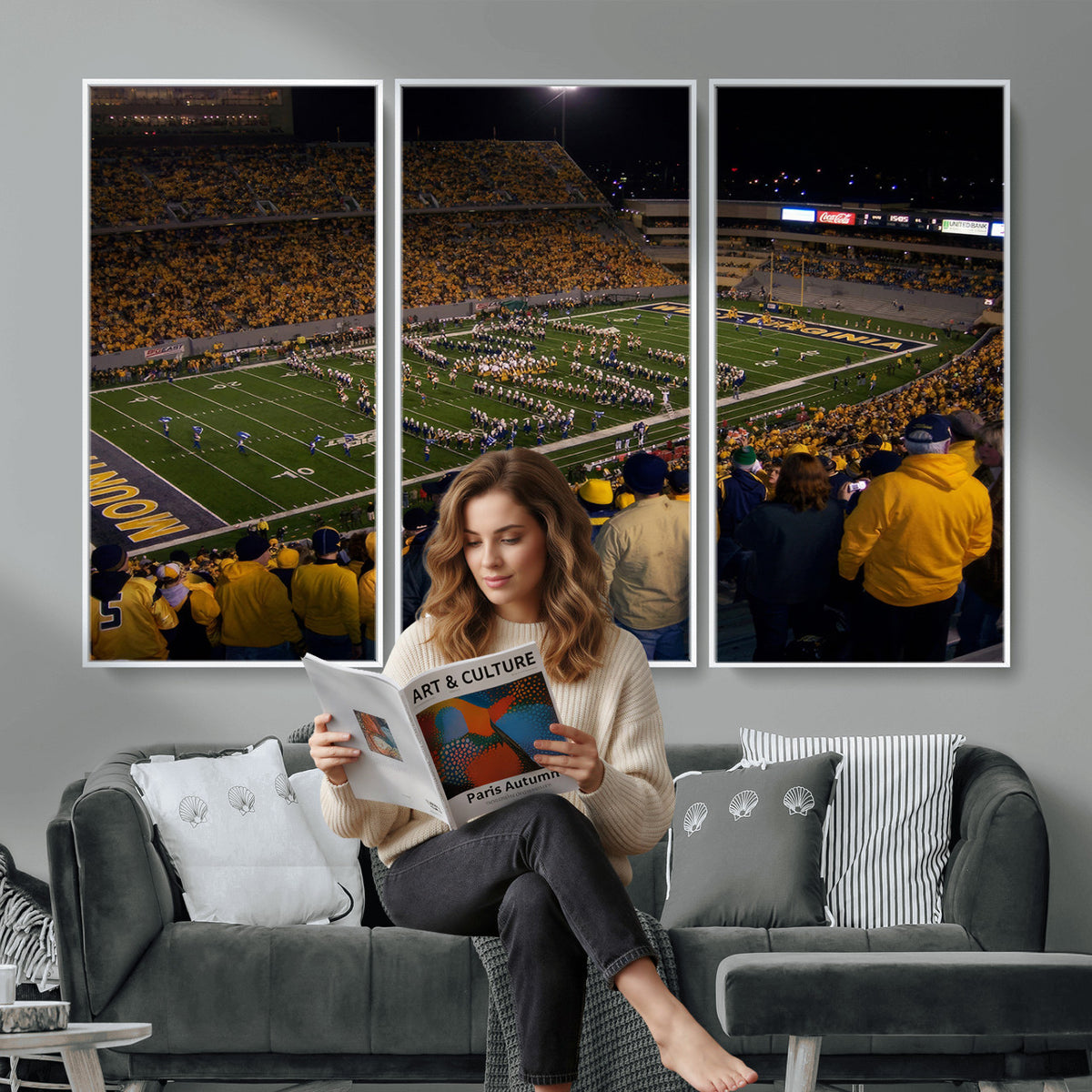 58154-MGV-CV-36X24 - West Virginia University Mountaineers Football Team Print, Milan Puskar Stadium, Morgantown