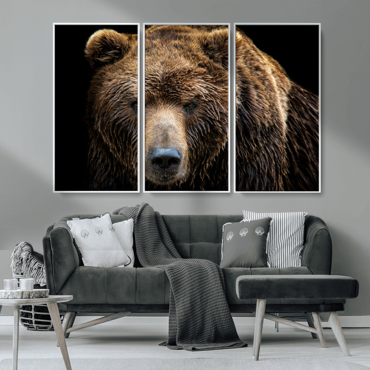 MGV-FC-48X32-3P - Grizzly Brown Bear Canvas Wall Art, Wildlife Animal Canvas Artwork Bear Print, Bear Wall Art Print,
