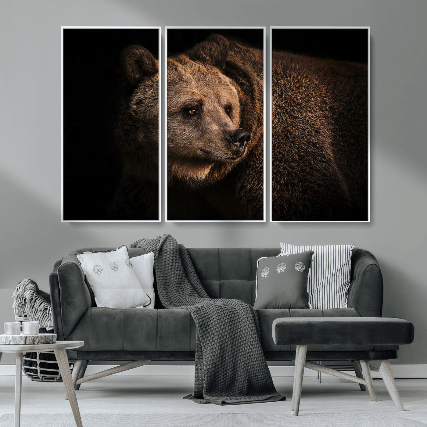 MGV-FC-48X32-3P - Wild Grizzly 399 Bear Canvas Wall Art Print, Bear Animal Canvas Artwork Print, Black Bear Wall Art