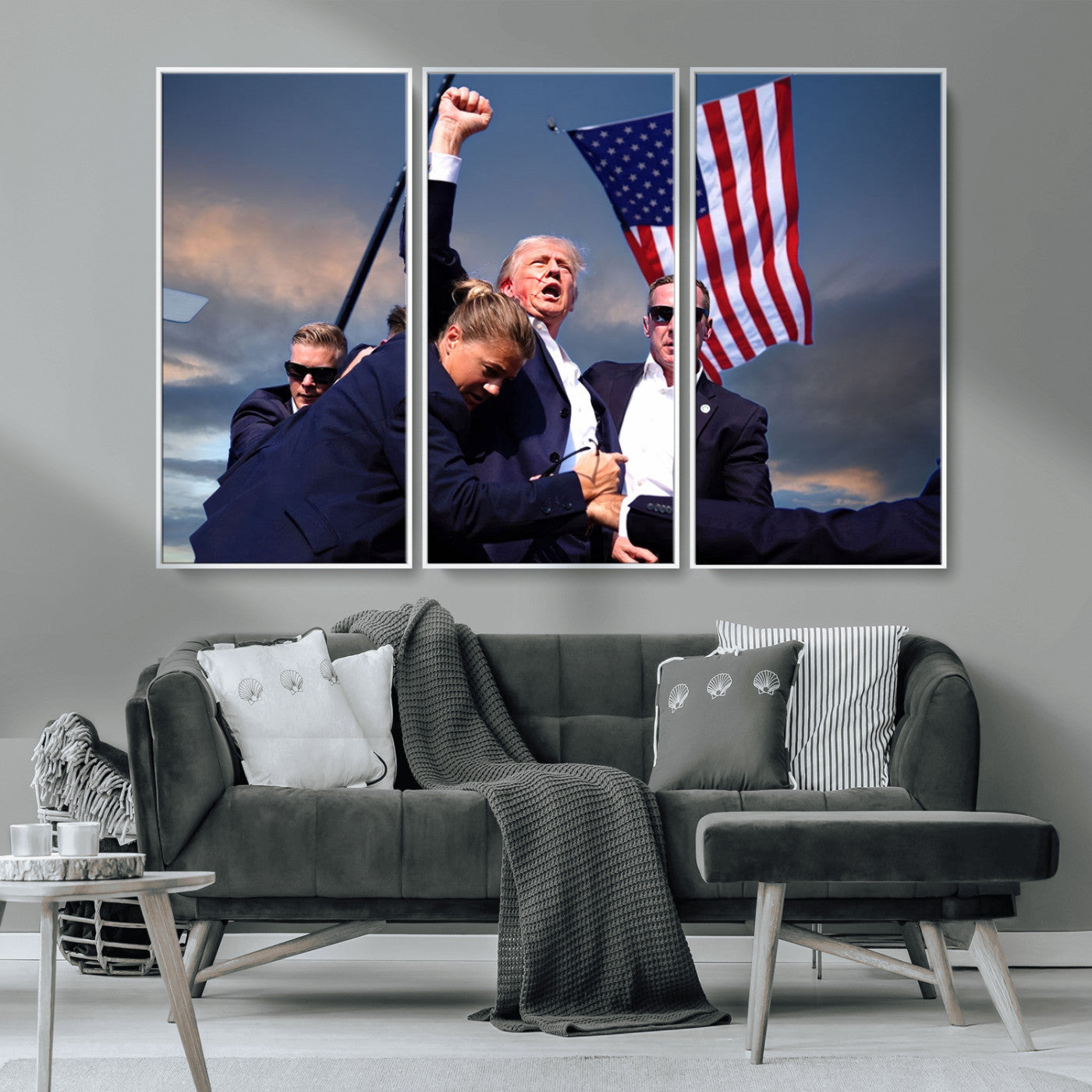 MGV-FC-48X32-3P - Donald Trump Assassination Attempt Wall Art Print, Trump Historic Footage - Iconic Reaction by Trump