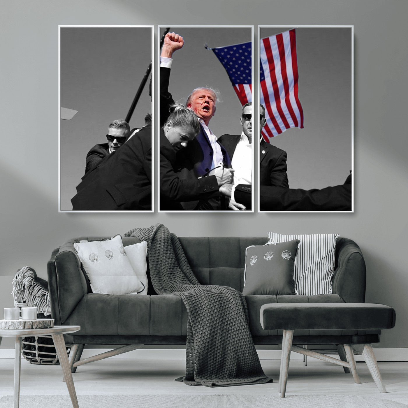 MGV-FC-48X32-3P - Donald Trump Assassination Attempt Wall Art Print, Trump Historic Footage - Iconic Reaction by Trump