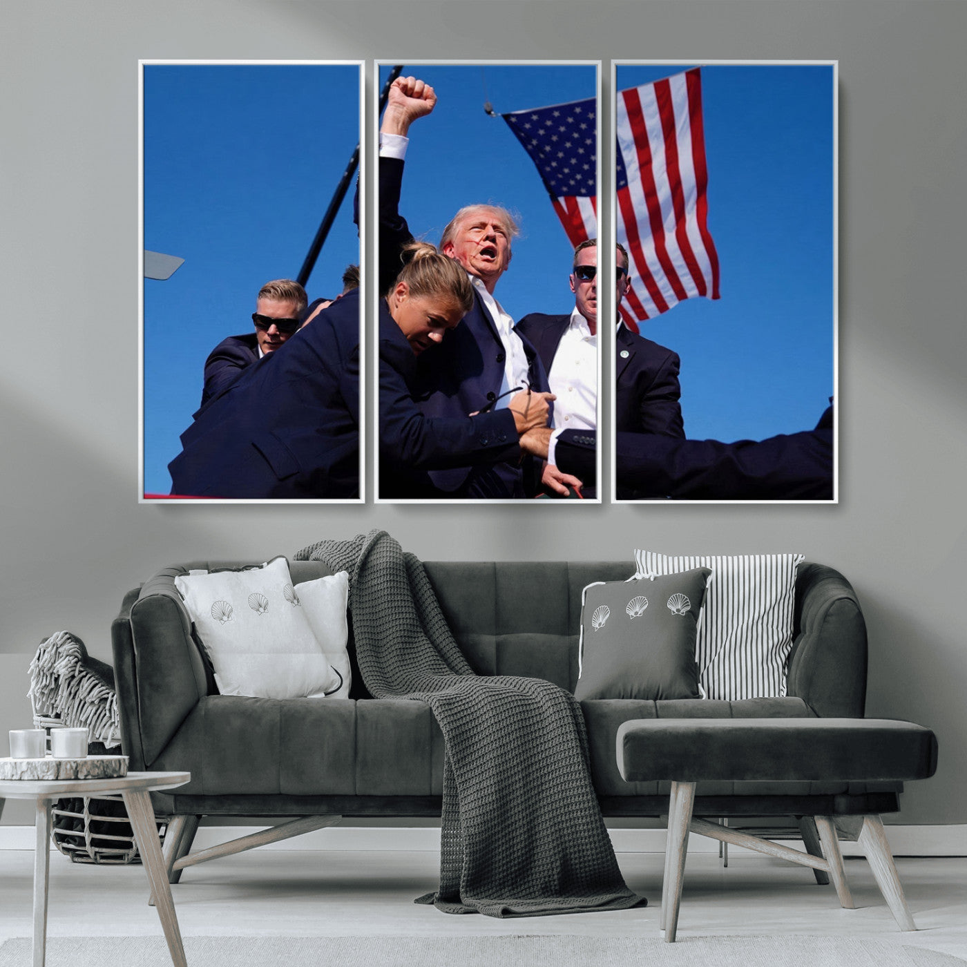 MGV-FC-48X32-3P - Donald Trump Assassination Attempt Wall Art Print, Trump Historic Footage - Iconic Reaction by Trump
