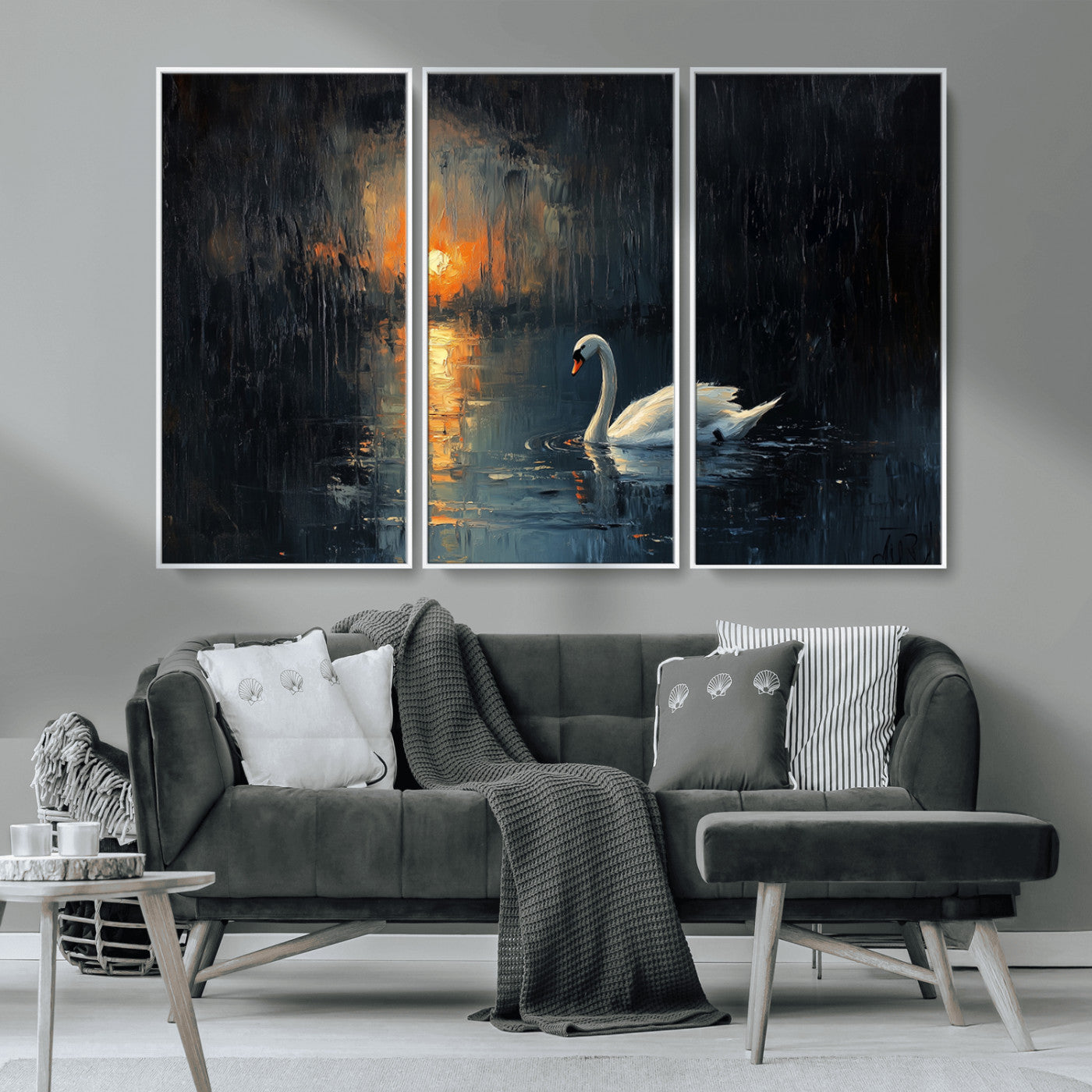 MGV-FC-48X32-3P - Abstract Swan on Water Wall Art Canvas Print - Elegant Nature Scene for Modern Home Decor
