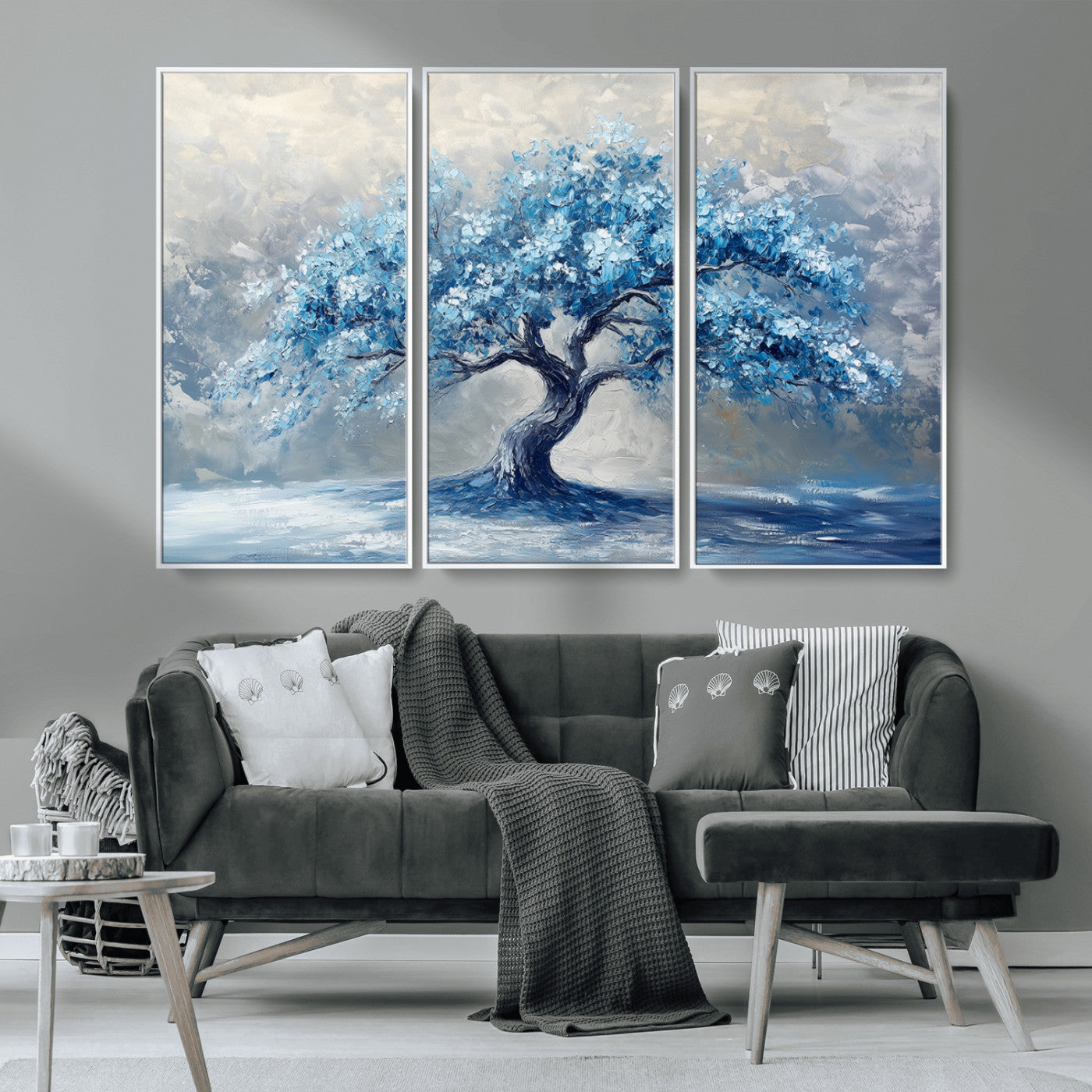 MGV-FC-48X32-3P - Abstract Blue Tree Art Canvas Print, Majestic Tree Wall Art Print for Farmhouse Decor